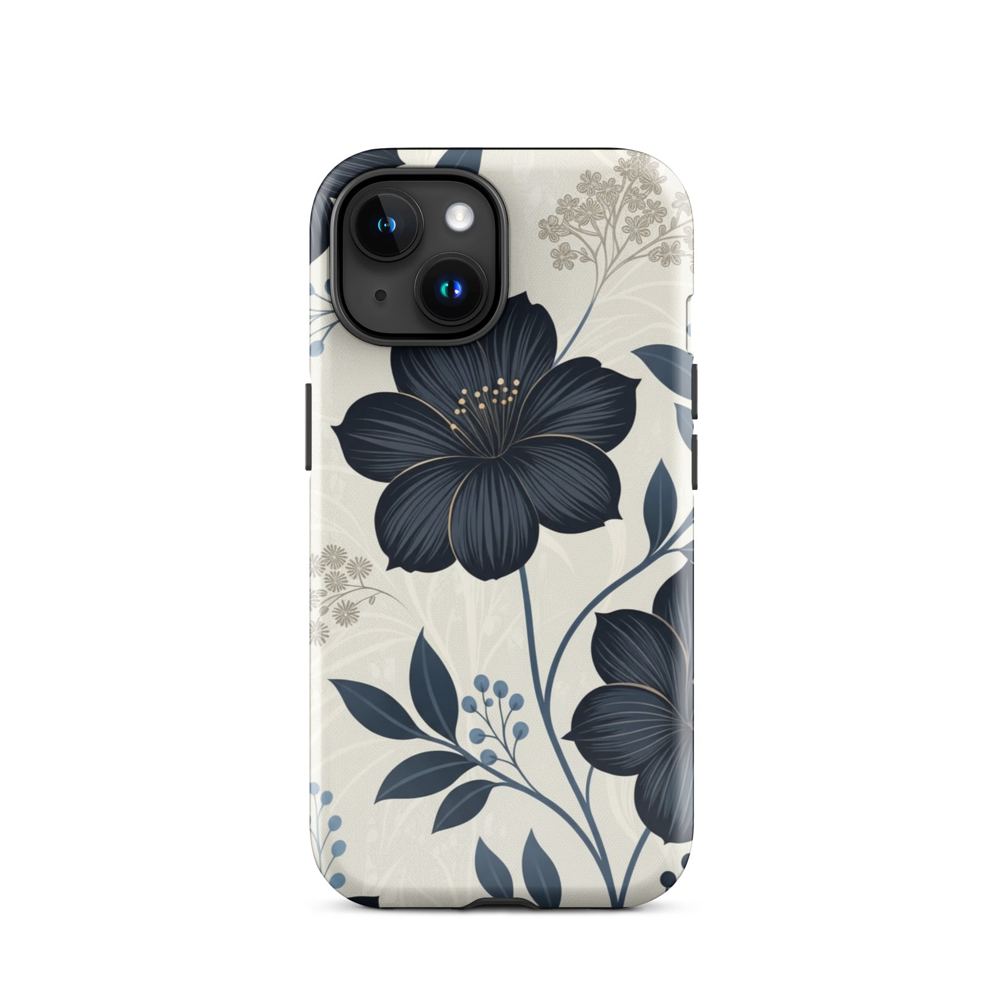 Elegant Blue Floral Tough Case for iPhone 15