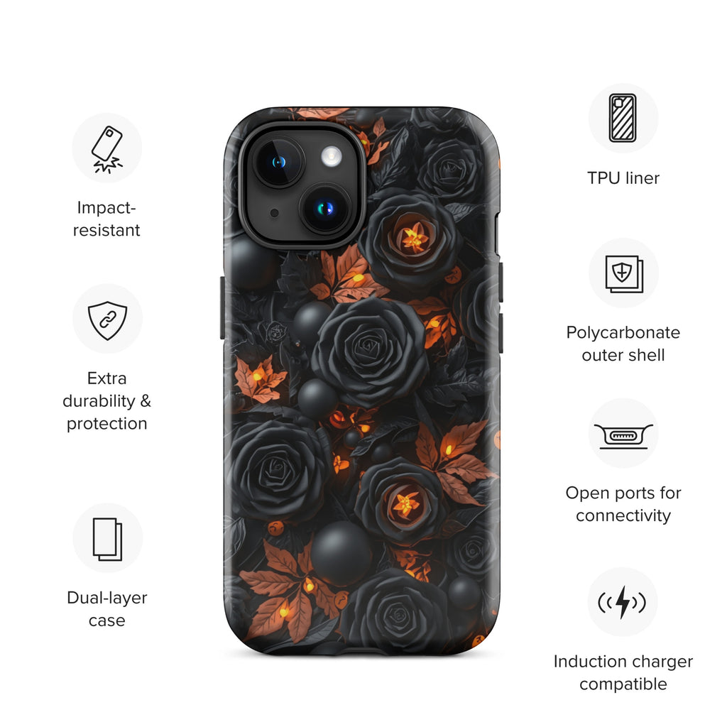 Dark Floral Glow Tough Case for iPhone 15