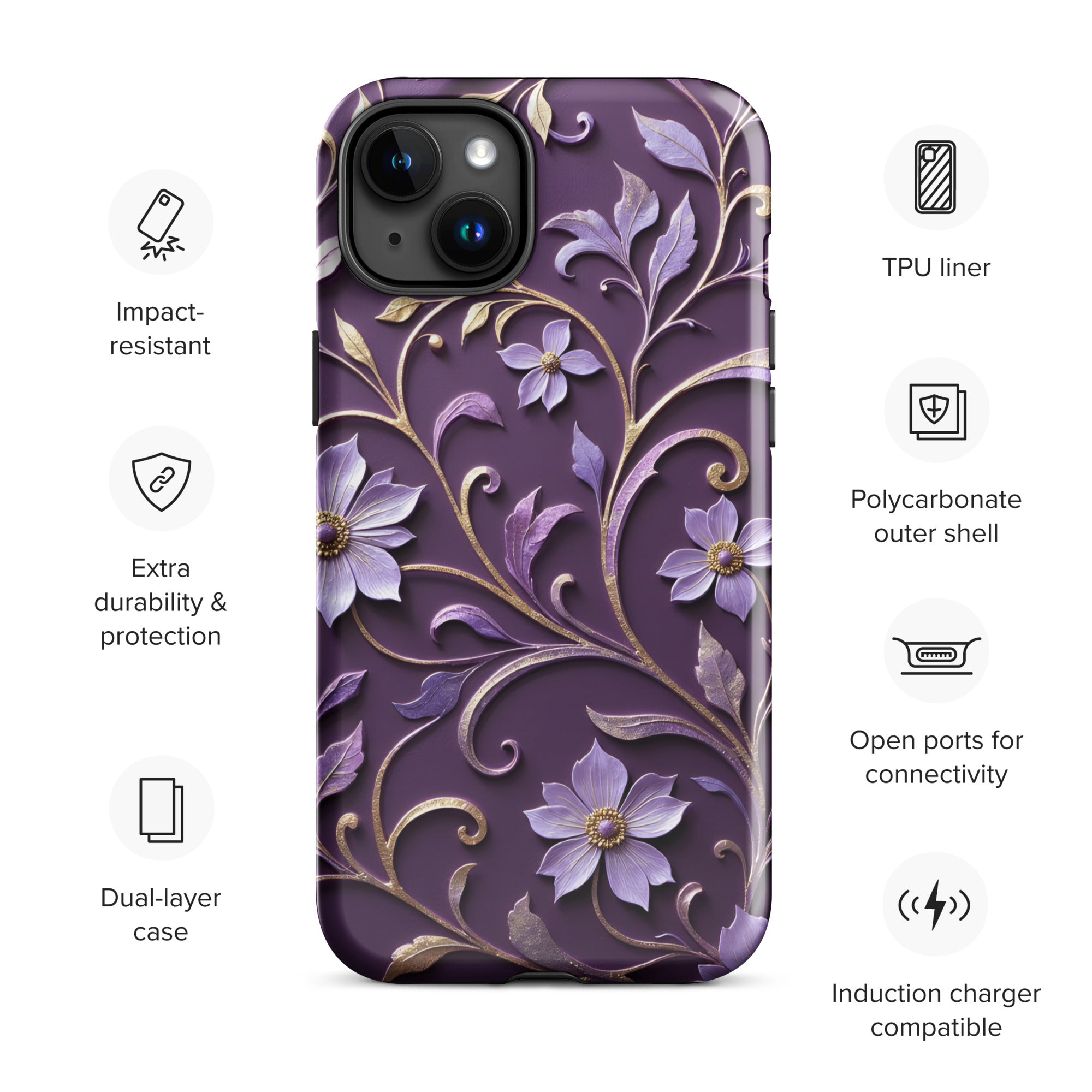 Royal Violet Filigree Tough Case for iPhone 15 Plus