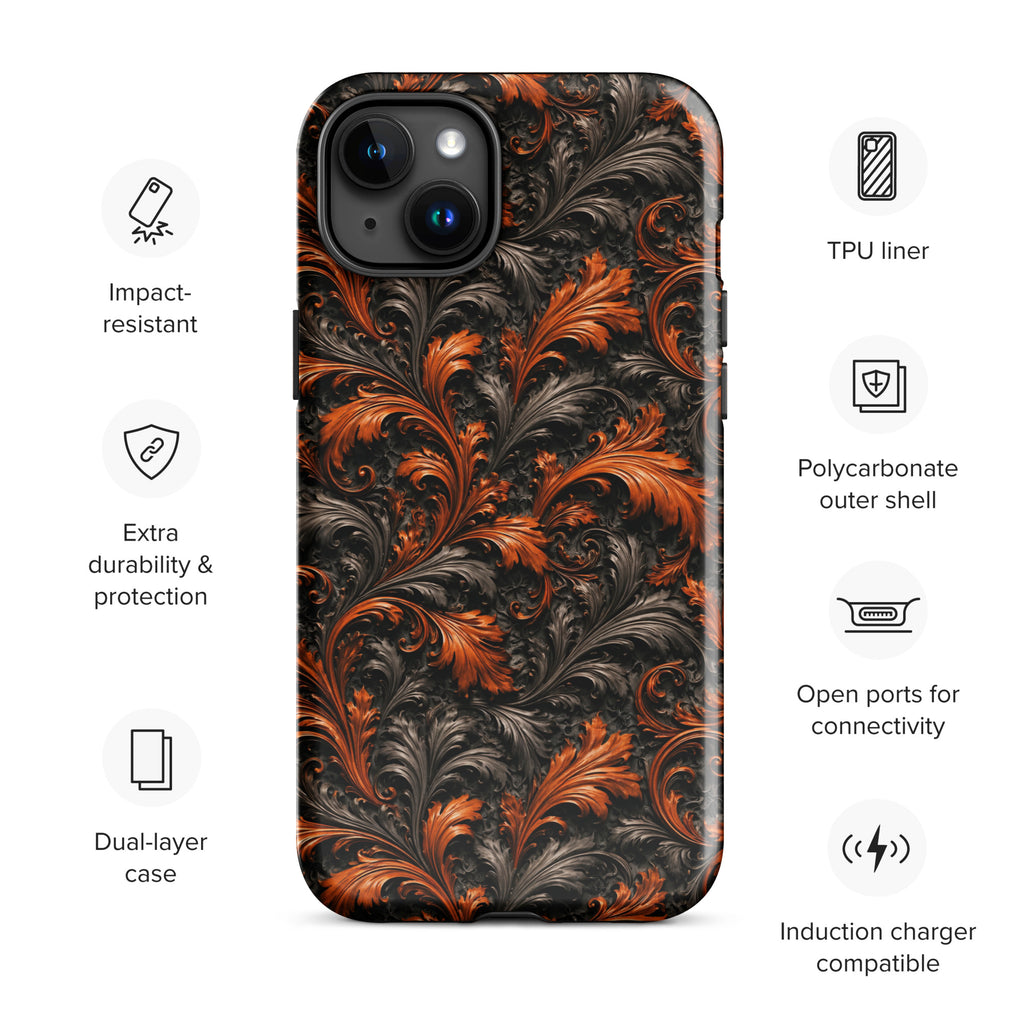 Burnt Orange Filigree Tough Case for iPhone 15 Plus