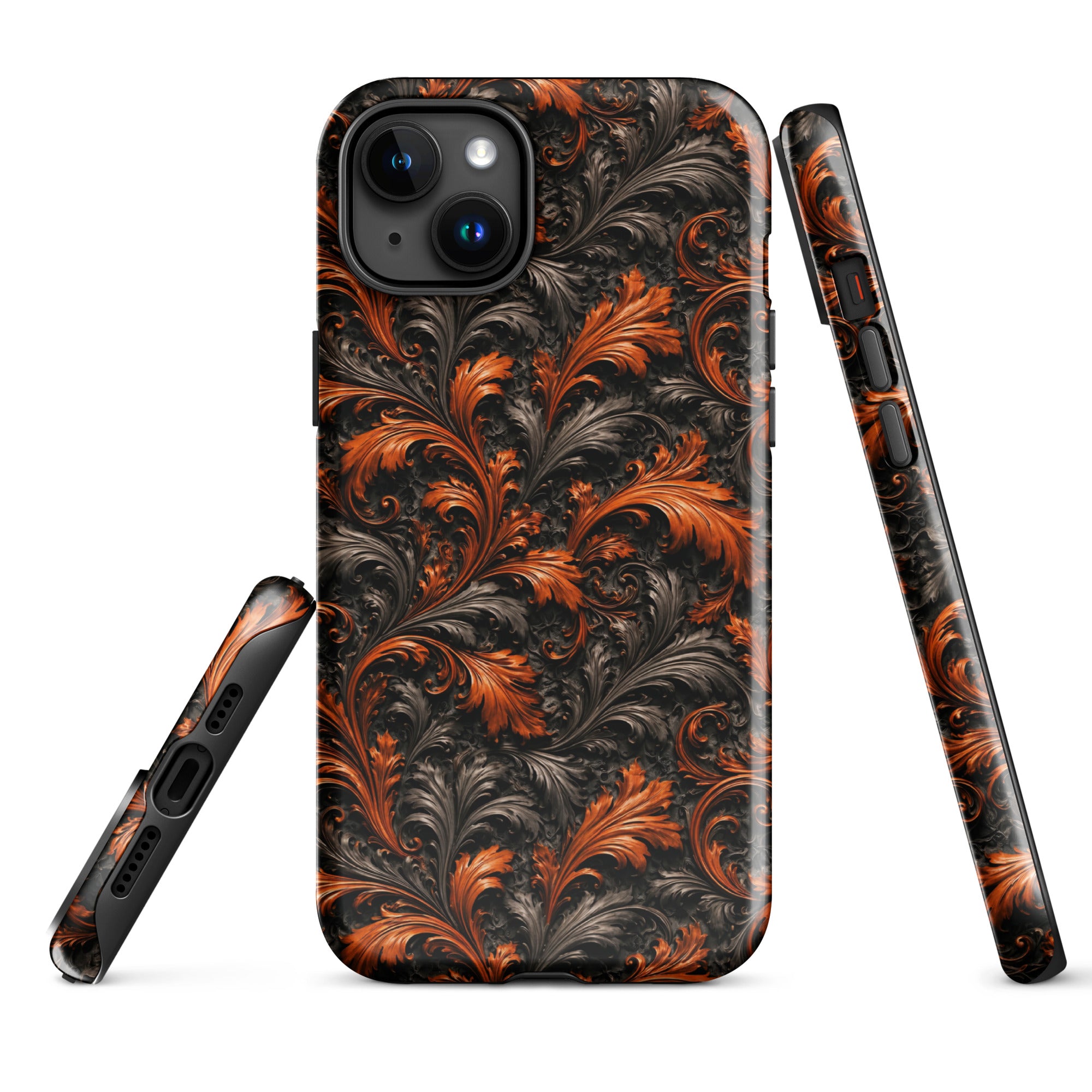 Burnt Orange Filigree Tough Case for iPhone 15 Plus