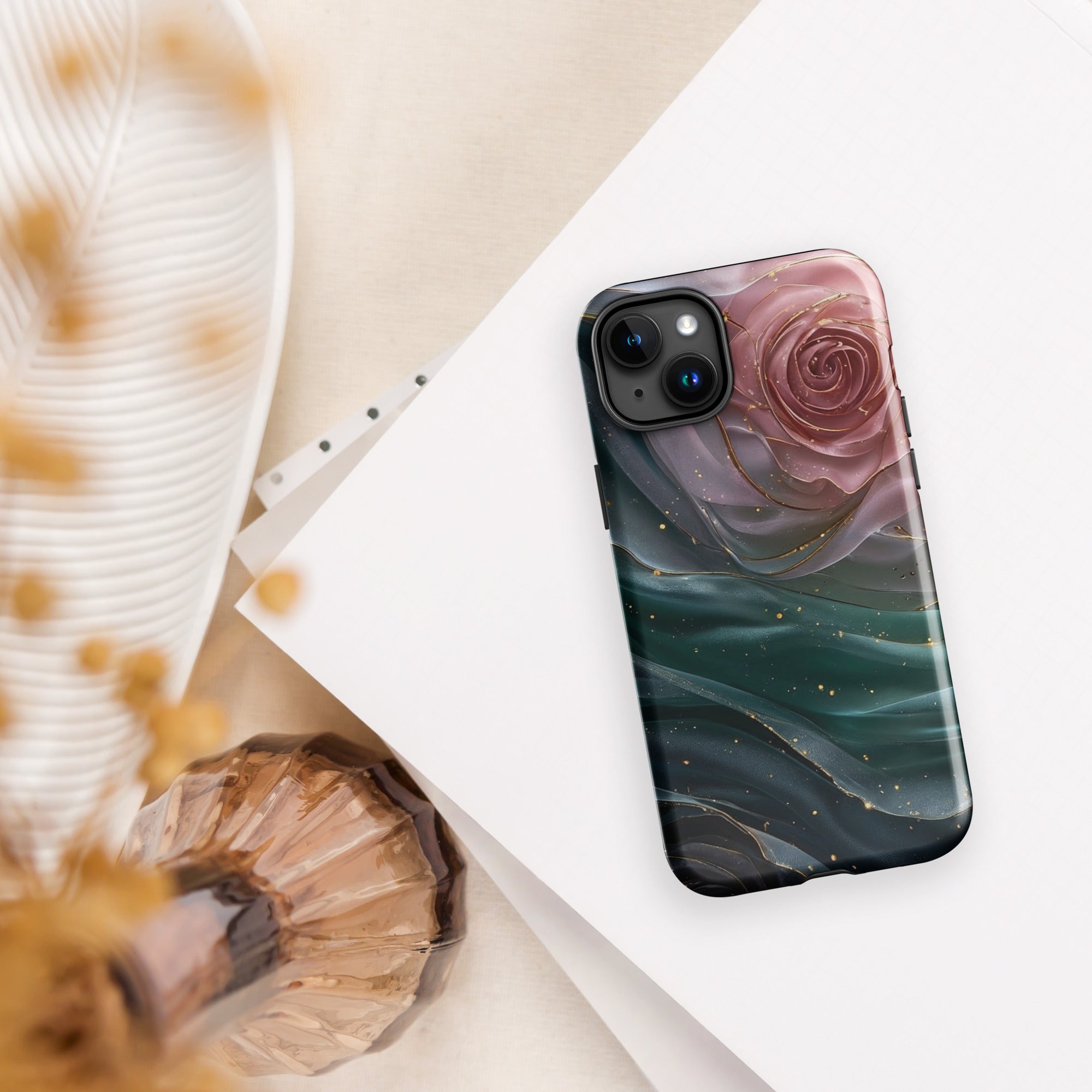 Elegant Rose Marble Tough Case for iPhone 15 Plus
