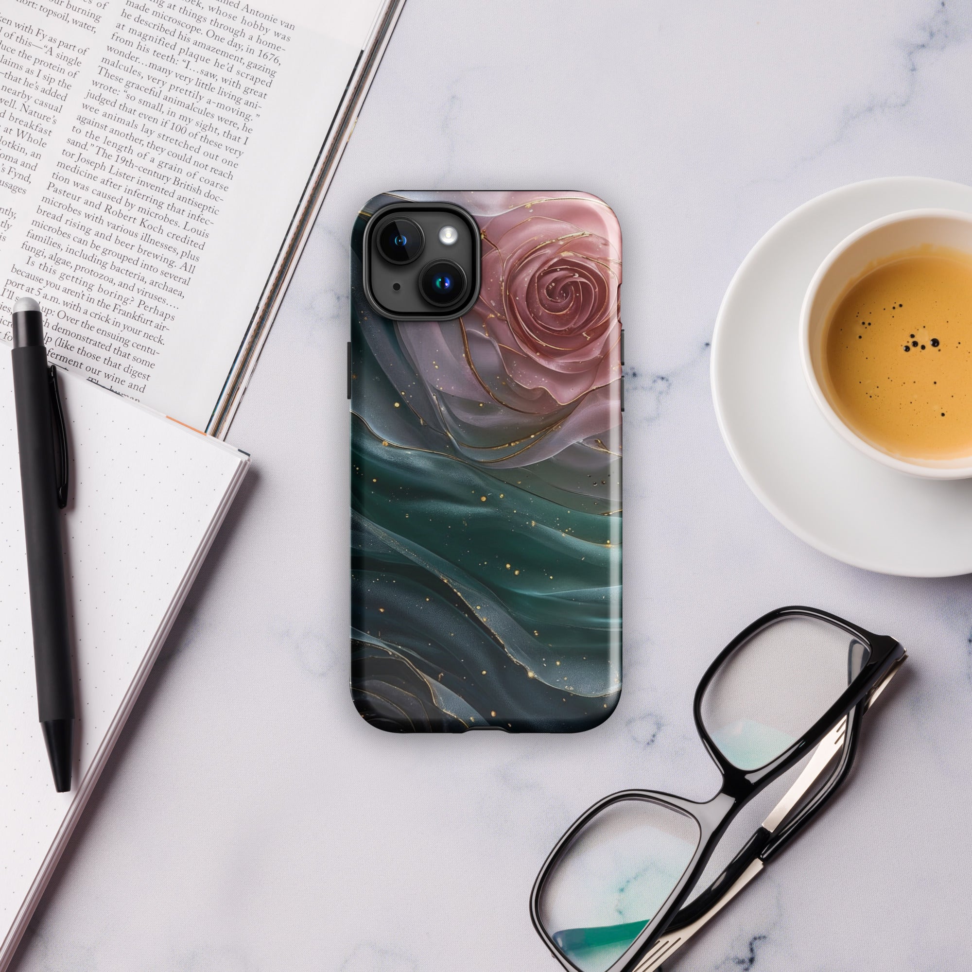 Elegant Rose Marble Tough Case for iPhone 15 Plus