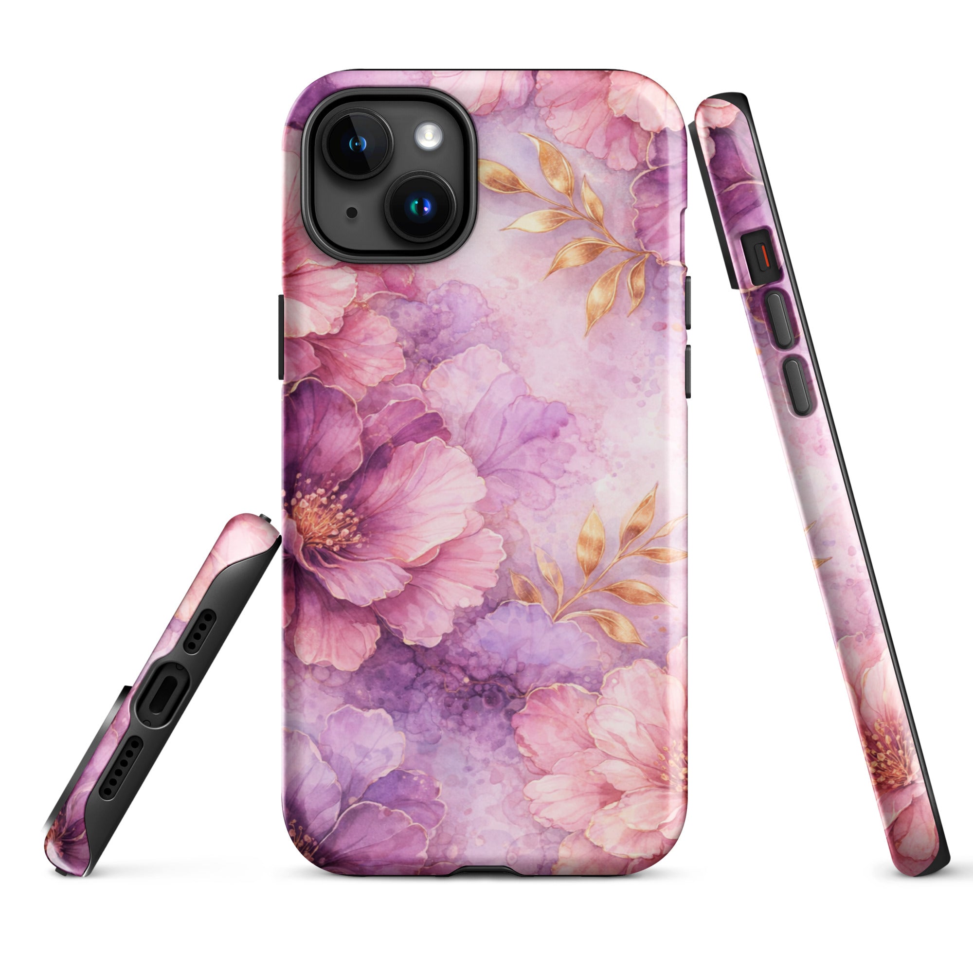 Pink Watercolor Floral Tough Case for iPhone 15 Plus