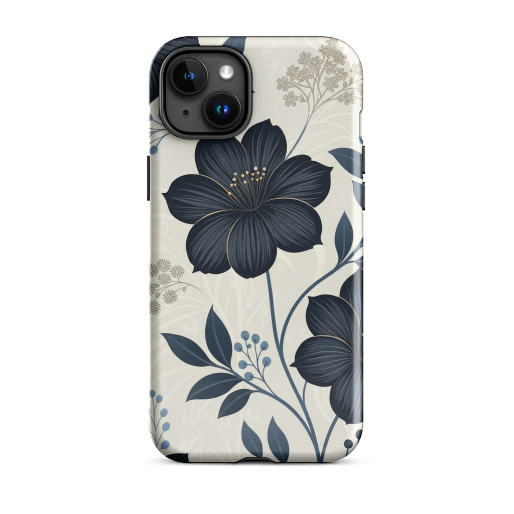 Elegant Blue Floral Tough Case for iPhone 15 Plus