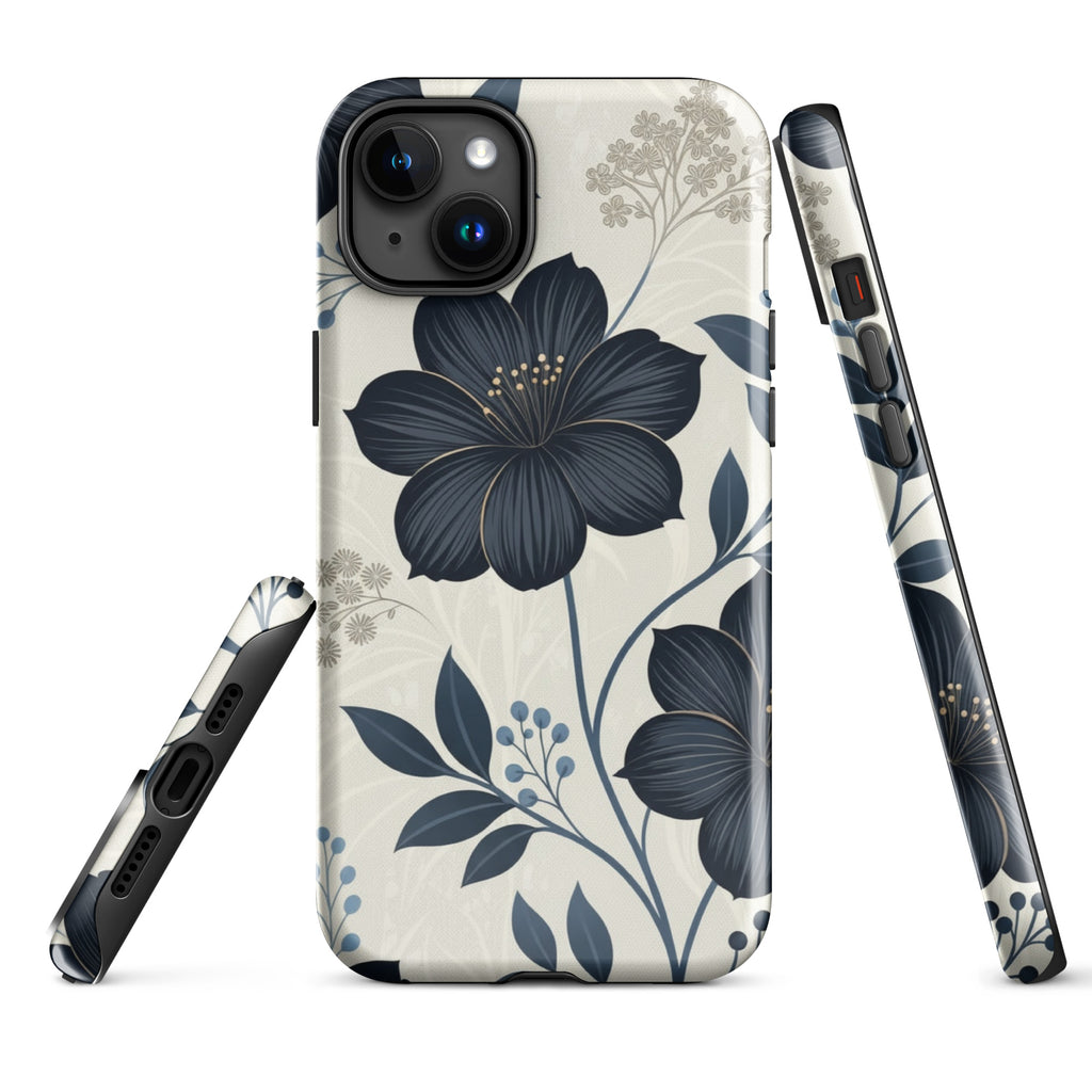 Elegant Blue Floral Tough Case for iPhone 15 Plus