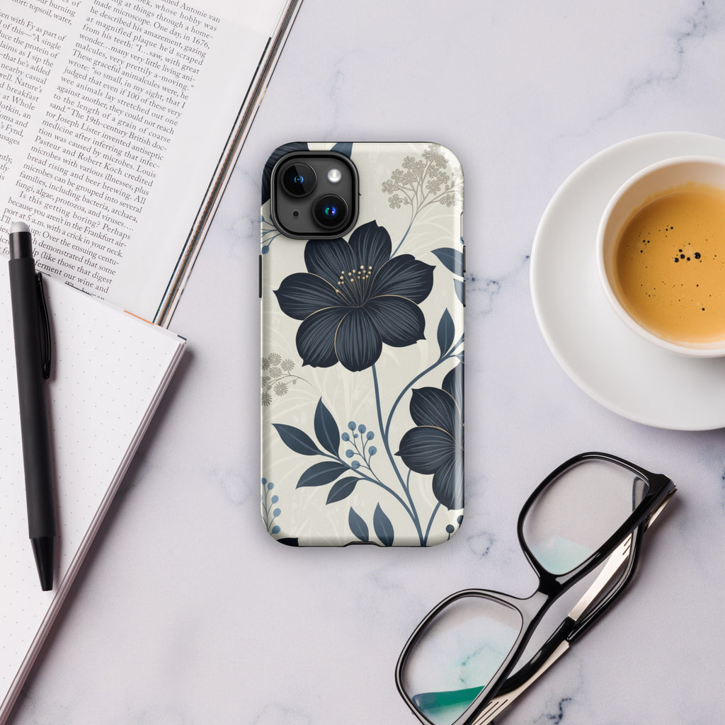 Elegant Blue Floral Tough Case for iPhone 15 Plus