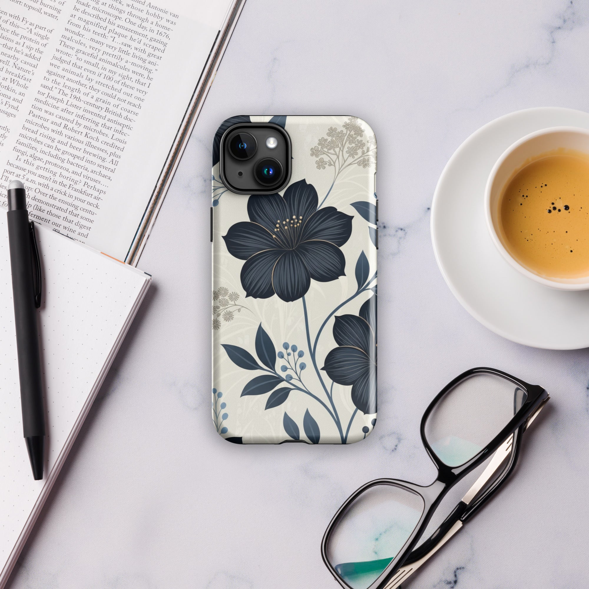 Elegant Blue Floral Tough Case for iPhone 15 Plus