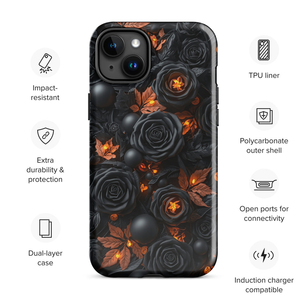 Dark Floral Glow Tough Case for iPhone 15 Plus