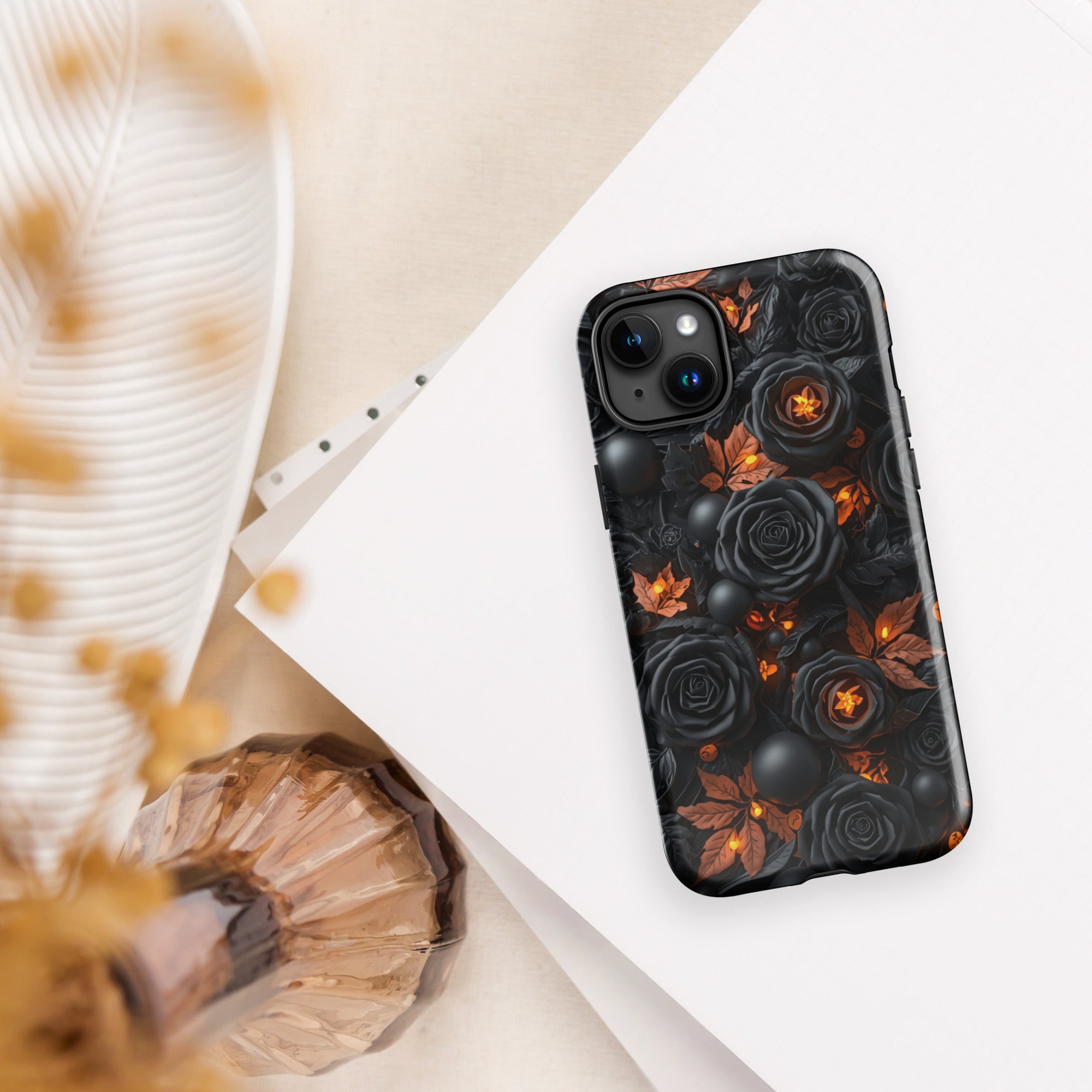 Dark Floral Glow Tough Case for iPhone 15 Plus
