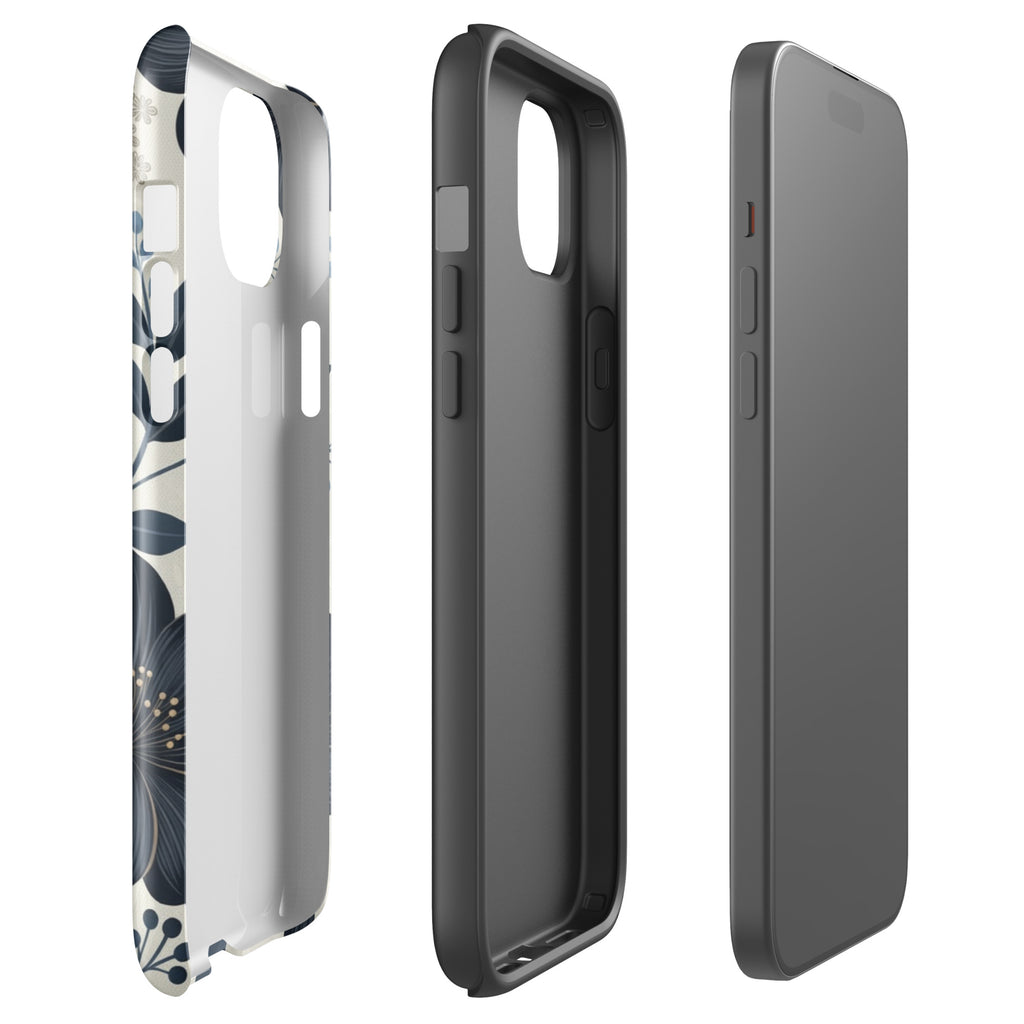 Elegant Blue Floral Tough Case for iPhone 15 Plus