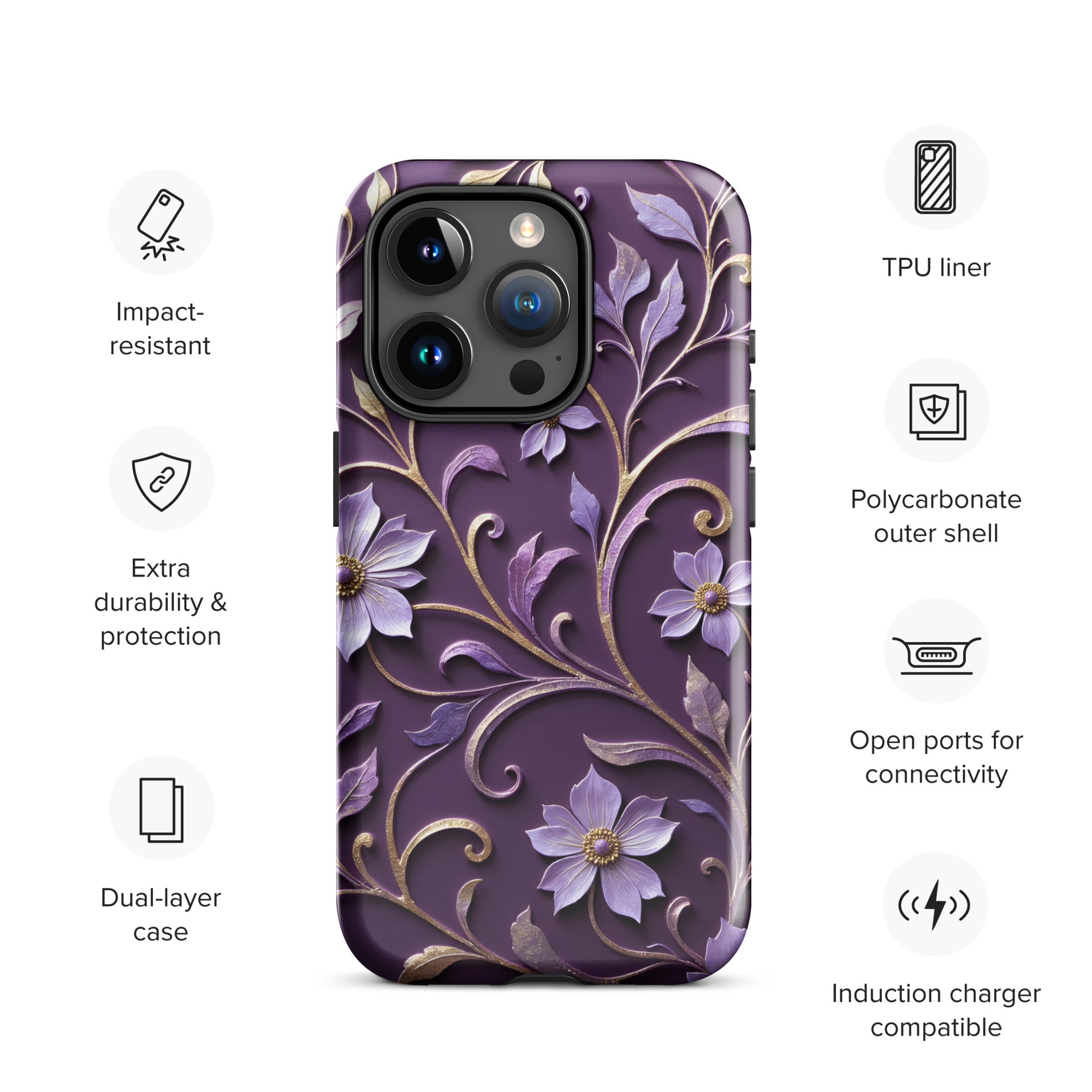Royal Violet Filigree Tough Case for iPhone 15 Pro Max