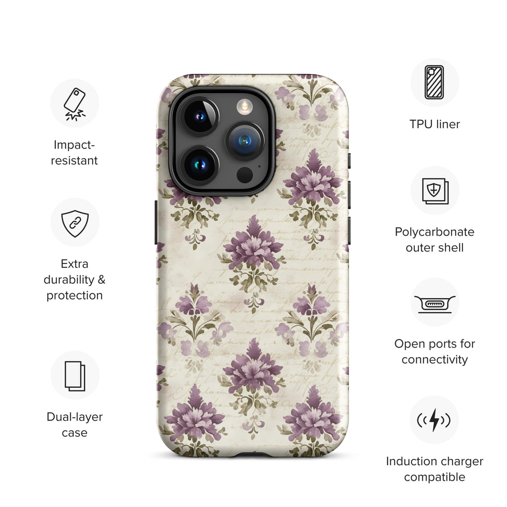 Vintage Floral Damask Tough Case for iPhone 15 Pro