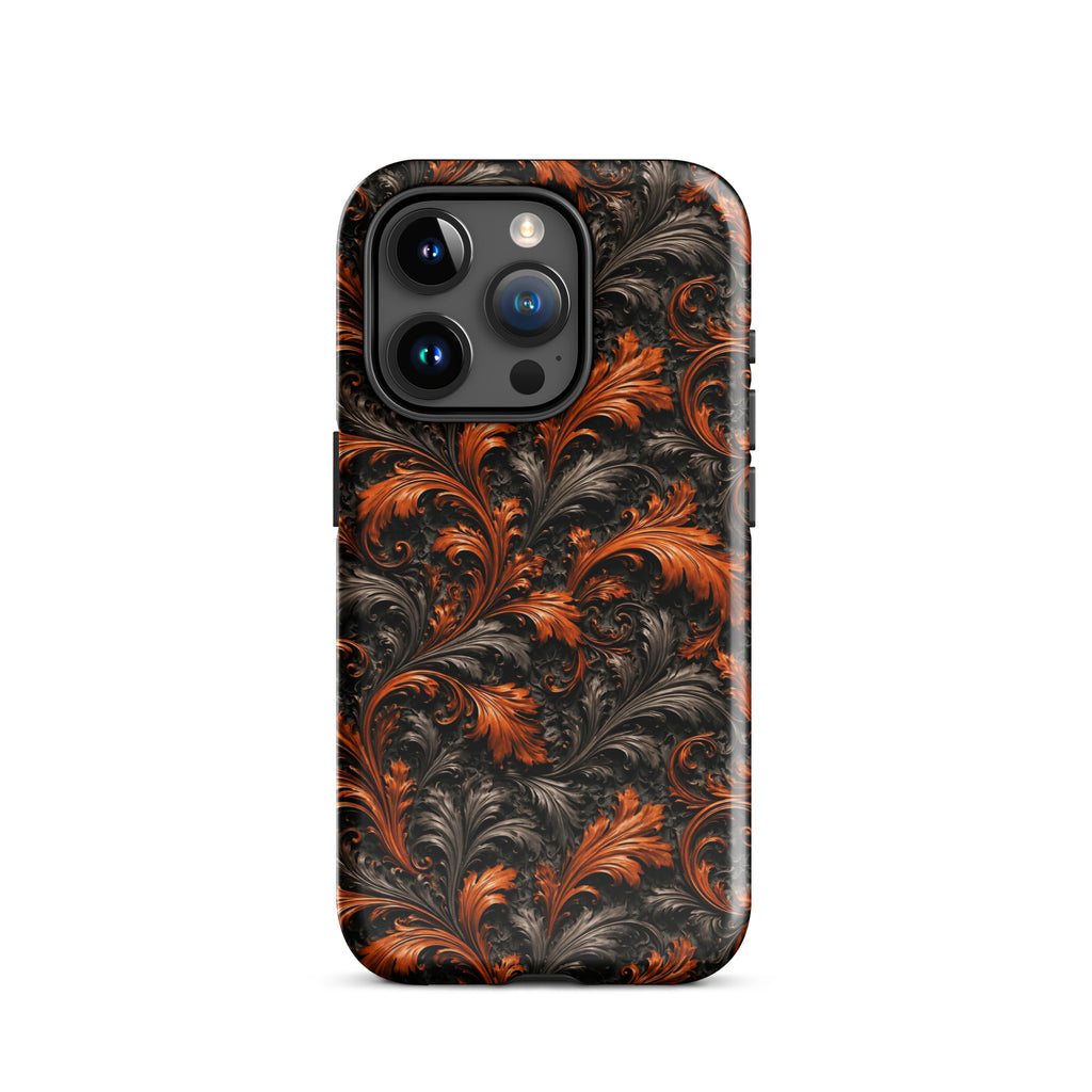 Burnt Orange Filigree Tough Case for iPhone 15 Pro