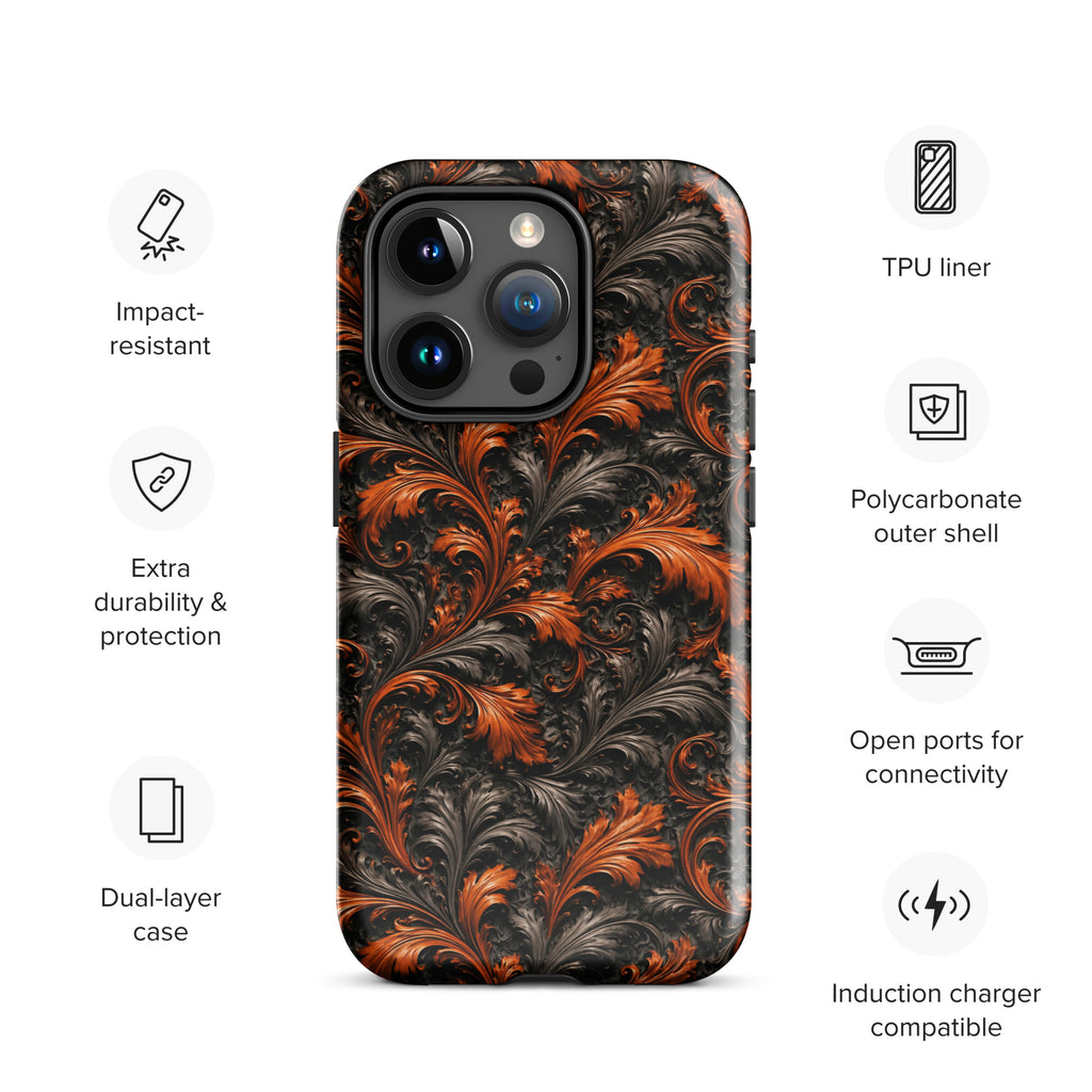 Burnt Orange Filigree Tough Case for iPhone 15 Pro