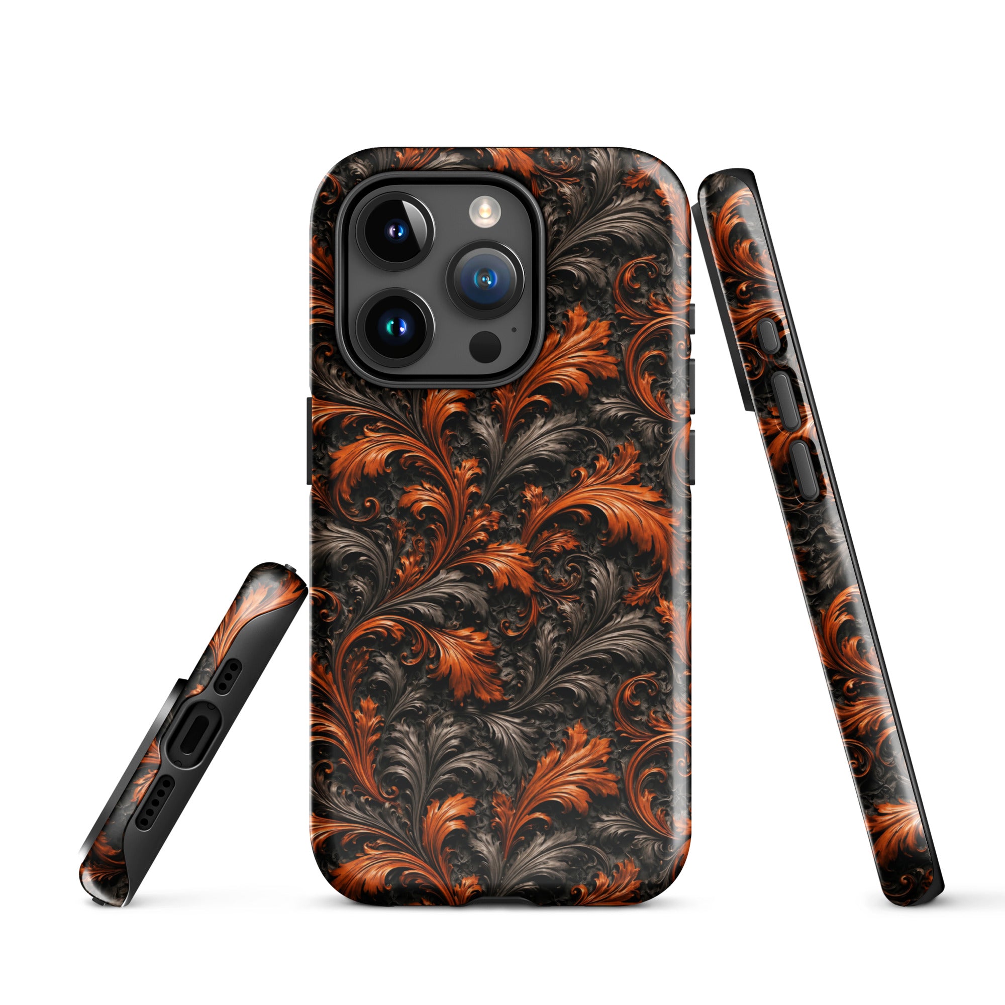 Burnt Orange Filigree Tough Case for iPhone 15 Pro