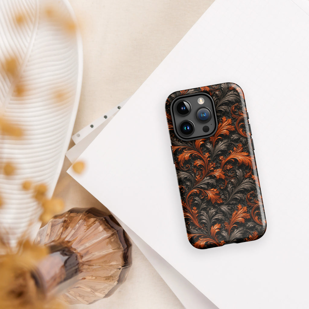 Burnt Orange Filigree Tough Case for iPhone 15 Pro