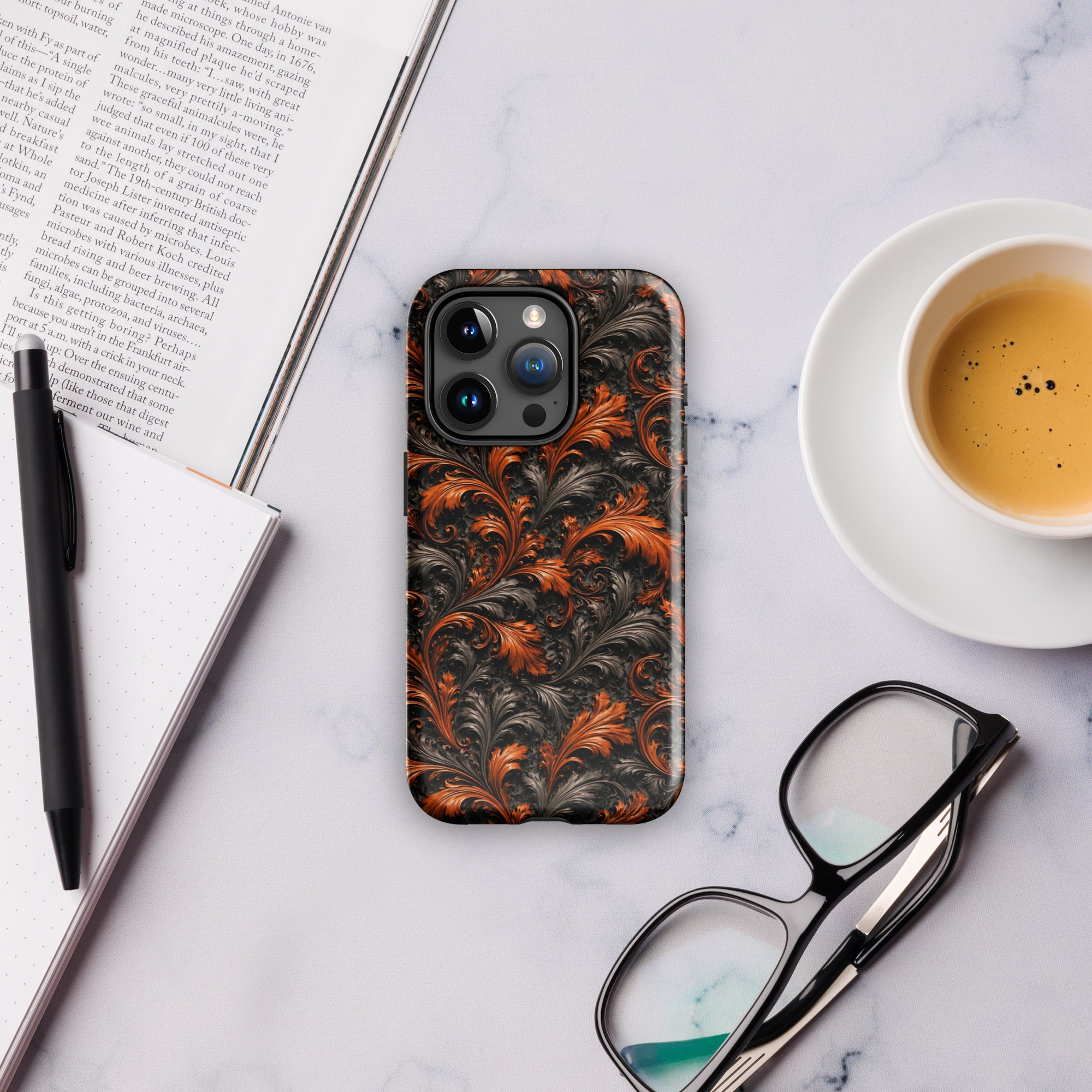 Burnt Orange Filigree Tough Case for iPhone 15 Pro