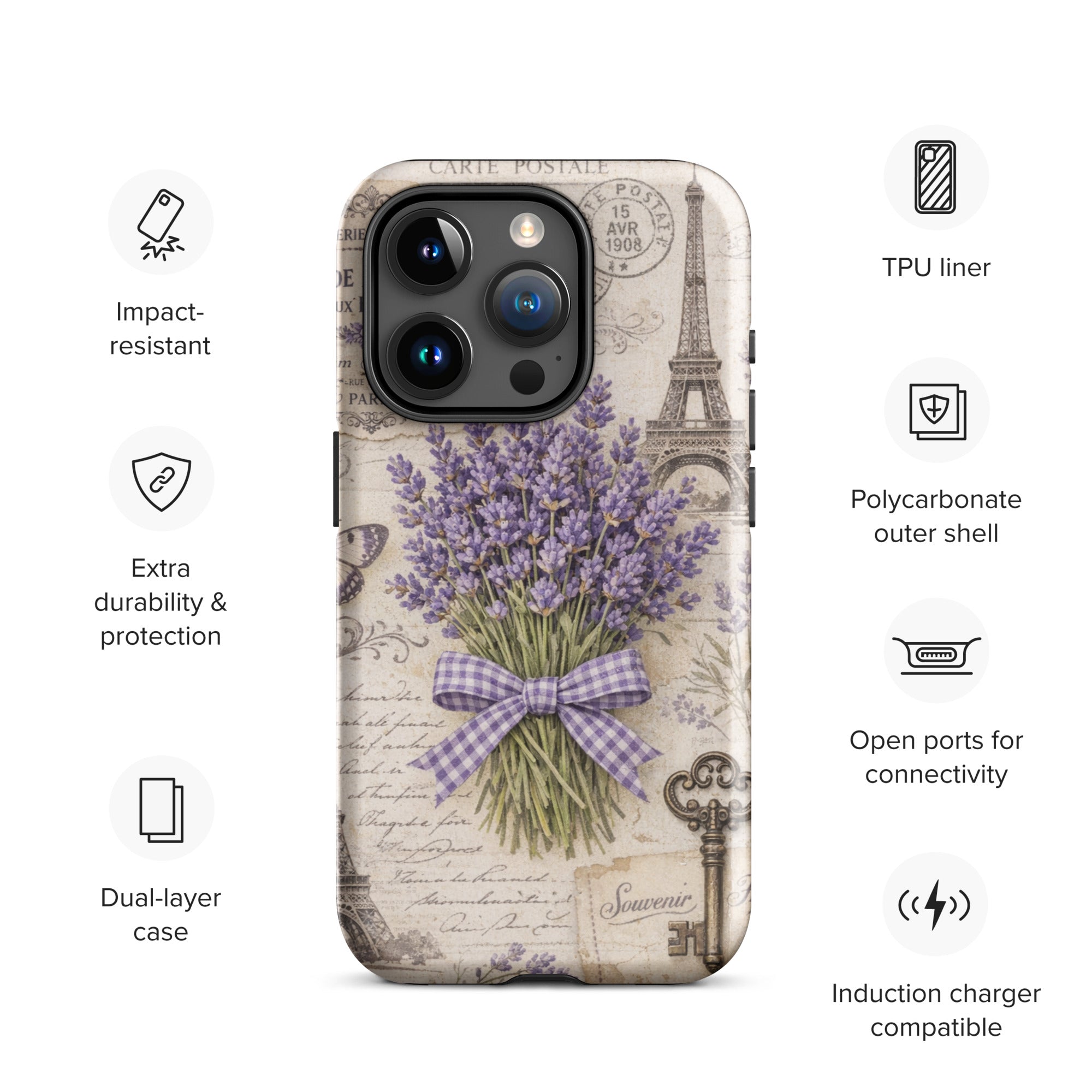 Vintage Paris Lavender Tough Case for iPhone 15 Pro