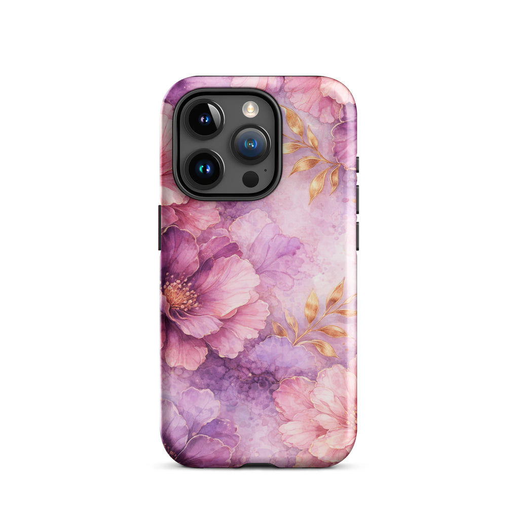 Pink Watercolor Floral Tough Case for iPhone 15 Pro