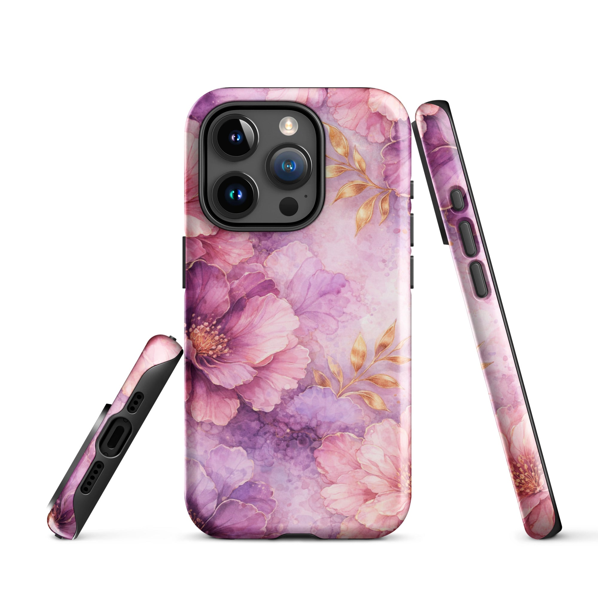 Pink Watercolor Floral Tough Case for iPhone 15 Pro