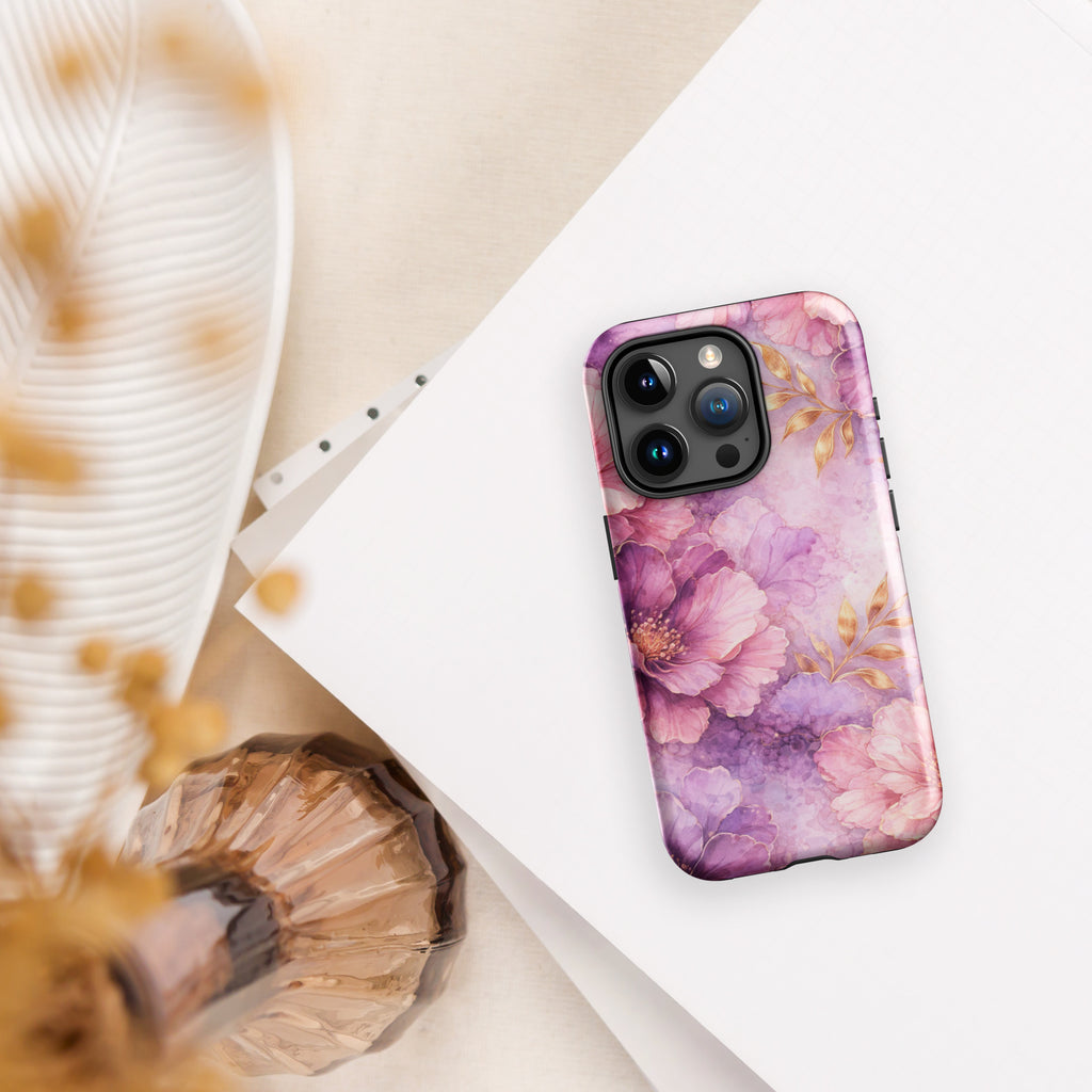 Pink Watercolor Floral Tough Case for iPhone 15 Pro