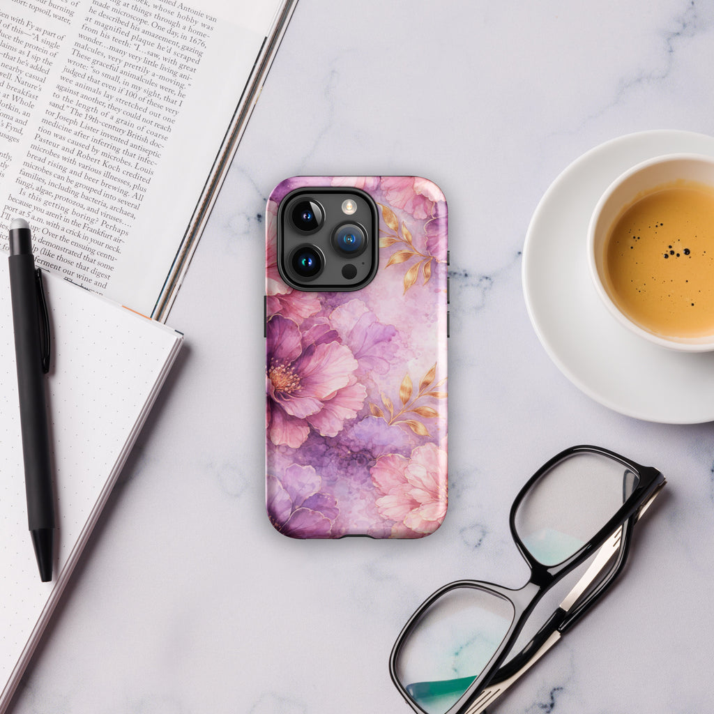 Pink Watercolor Floral Tough Case for iPhone 15 Pro