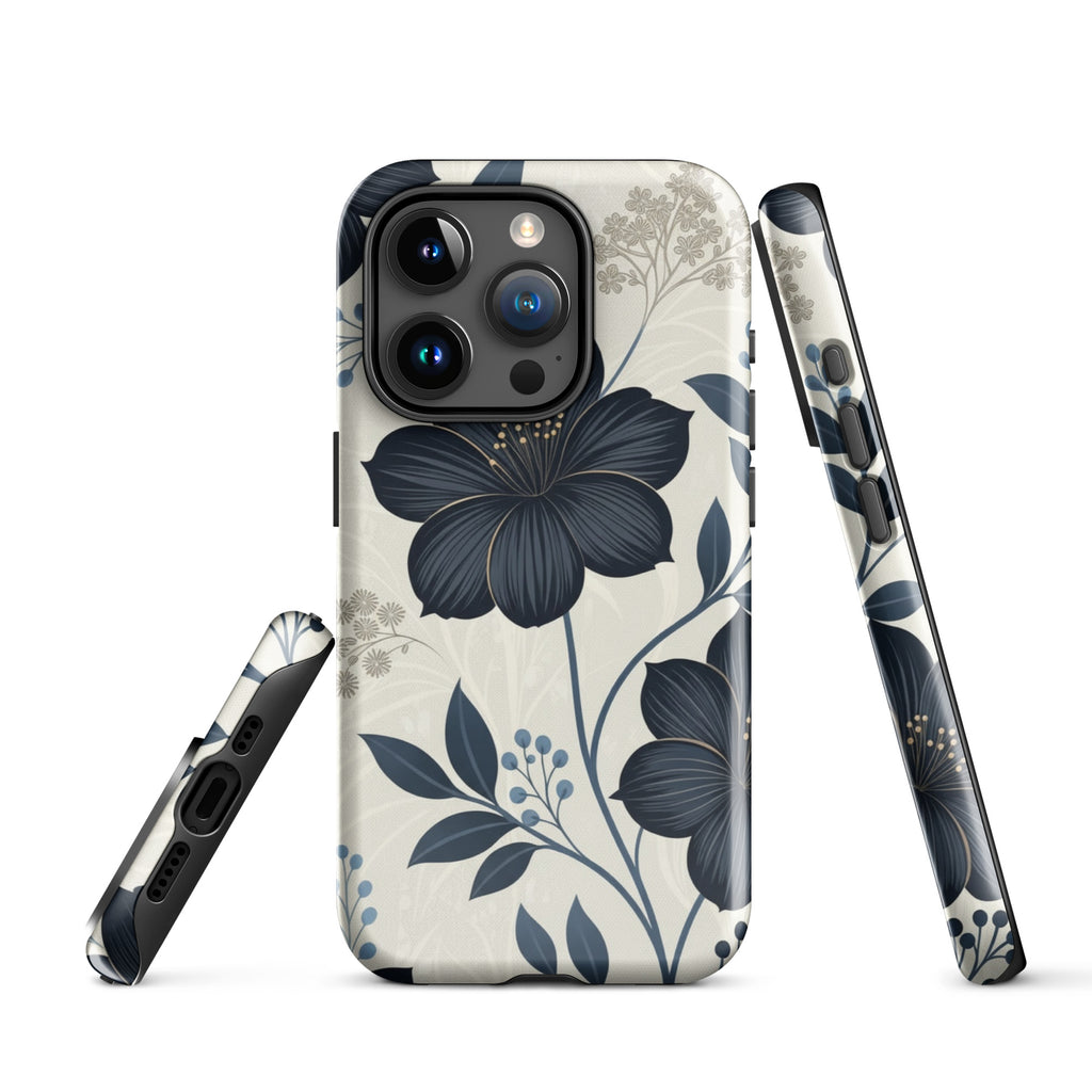 Elegant Blue Floral Tough Case for iPhone 15 Pro