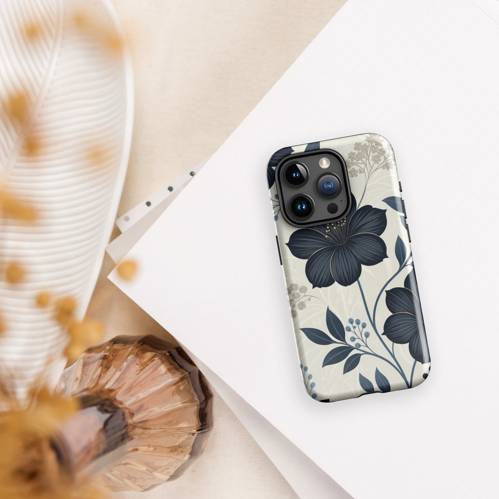 Elegant Blue Floral Tough Case for iPhone 15 Pro