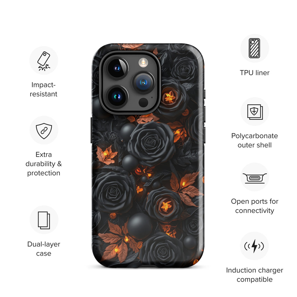 Dark Floral Glow Tough Case for iPhone 15 Pro