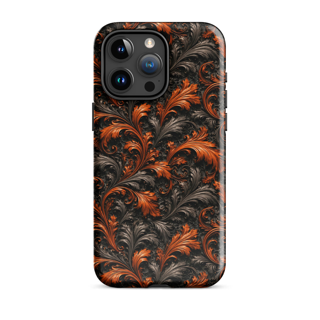 Burnt Orange Filigree Tough Case for iPhone 15 Pro Max