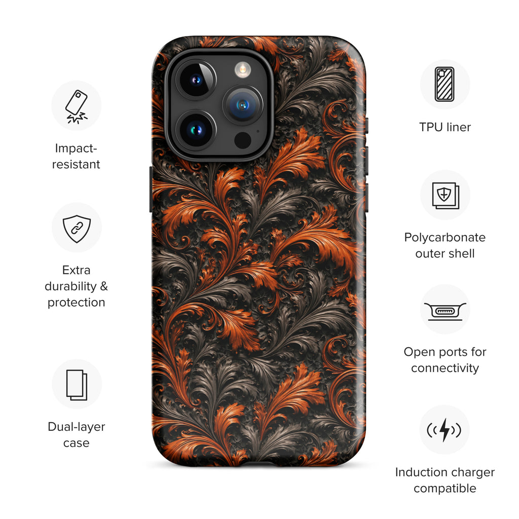 Burnt Orange Filigree Tough Case for iPhone 15 Pro Max