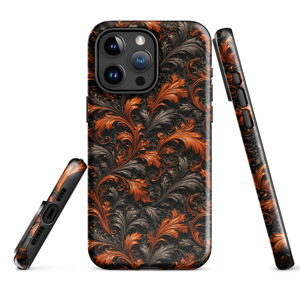 Burnt Orange Filigree Tough Case for iPhone 15 Pro Max