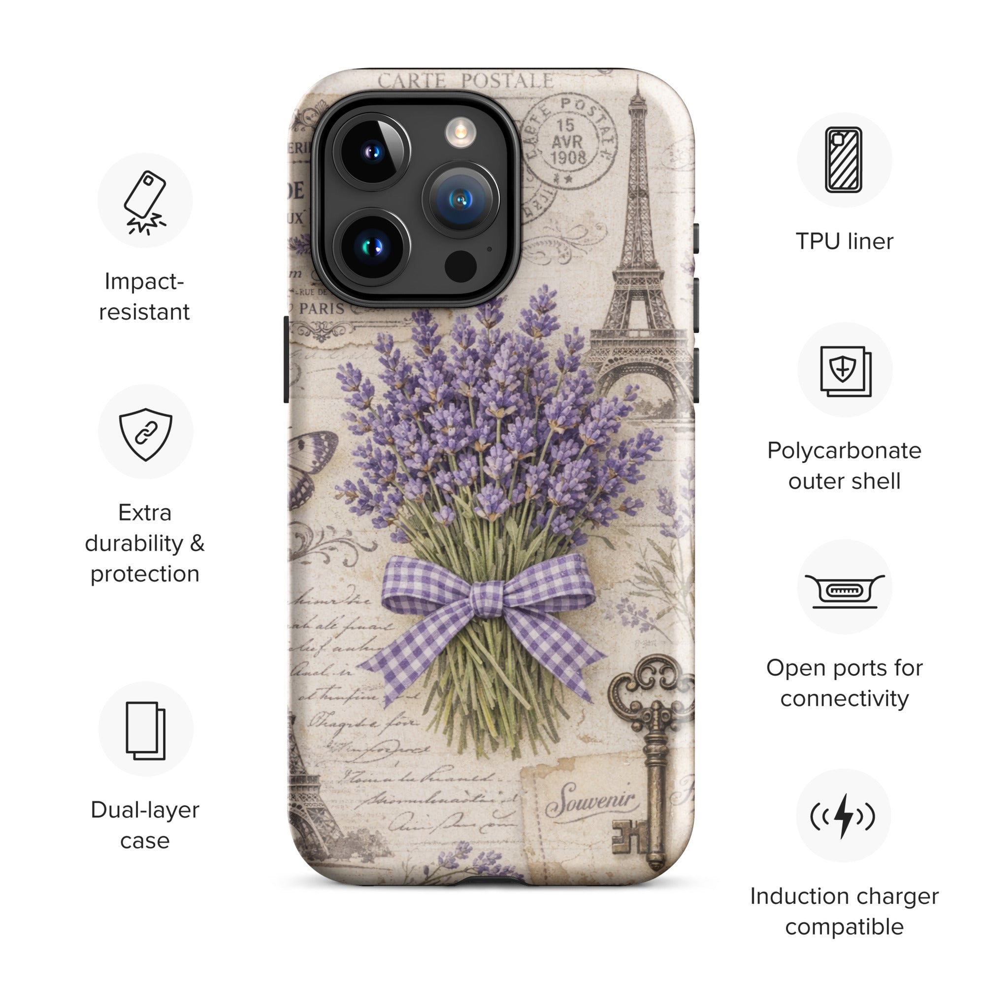 Vintage Paris Lavender Tough Case for iPhone 15 Pro Max