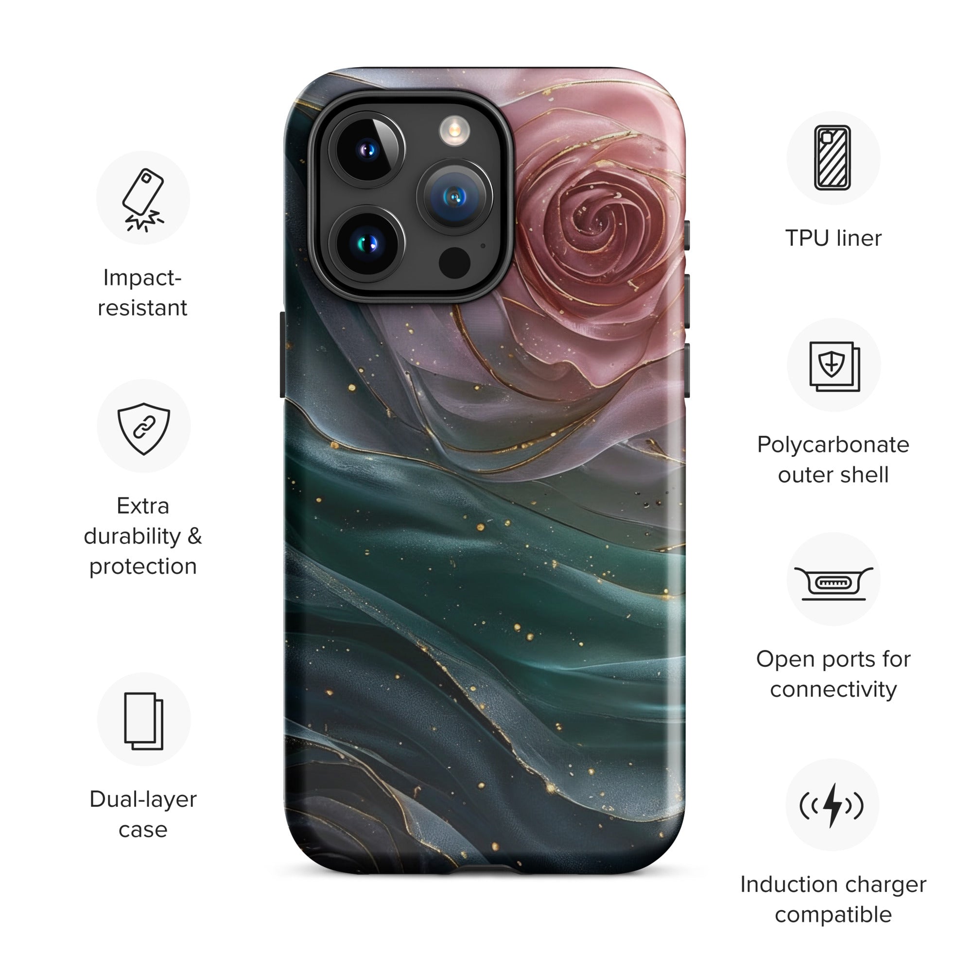 Elegant Rose Marble Tough Case for iPhone 15 Pro Max