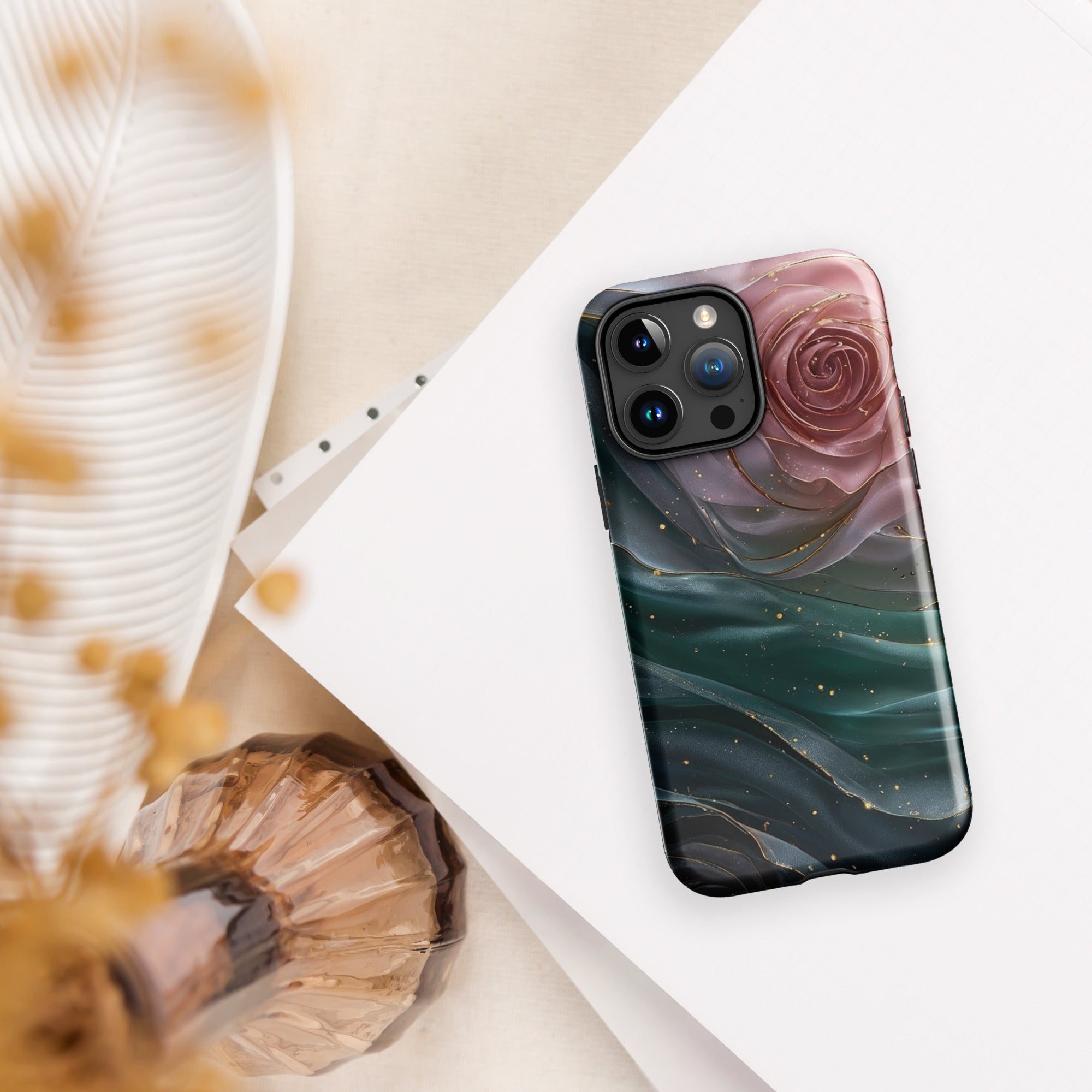 Elegant Rose Marble Tough Case for iPhone 15 Pro Max
