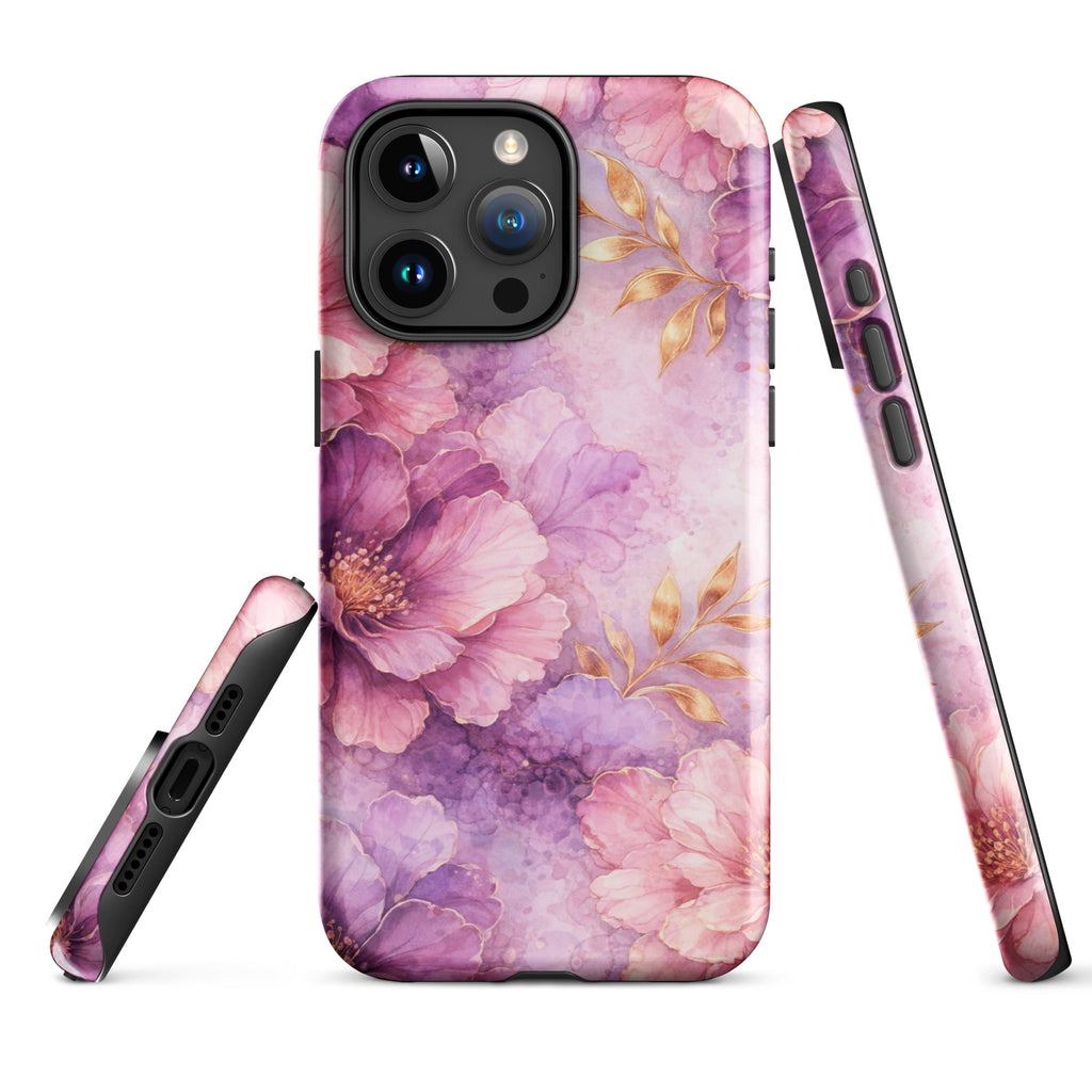 Pink Watercolor Floral Tough Case for iPhone 15 Pro Max