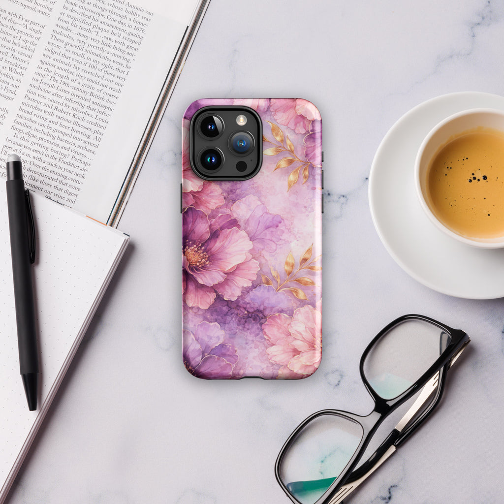 Pink Watercolor Floral Tough Case for iPhone 15 Pro Max