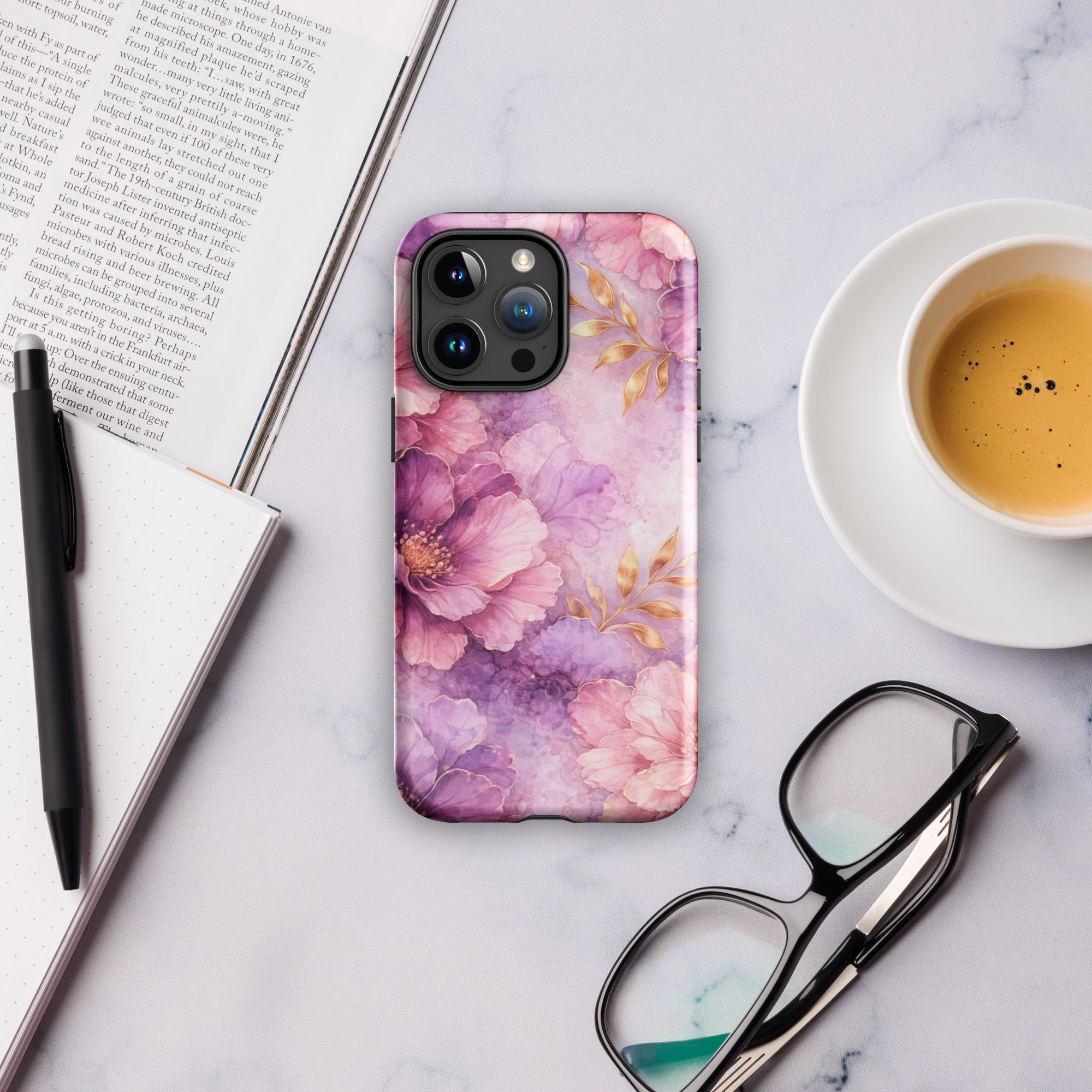Pink Watercolor Floral Tough Case for iPhone 15 Pro Max