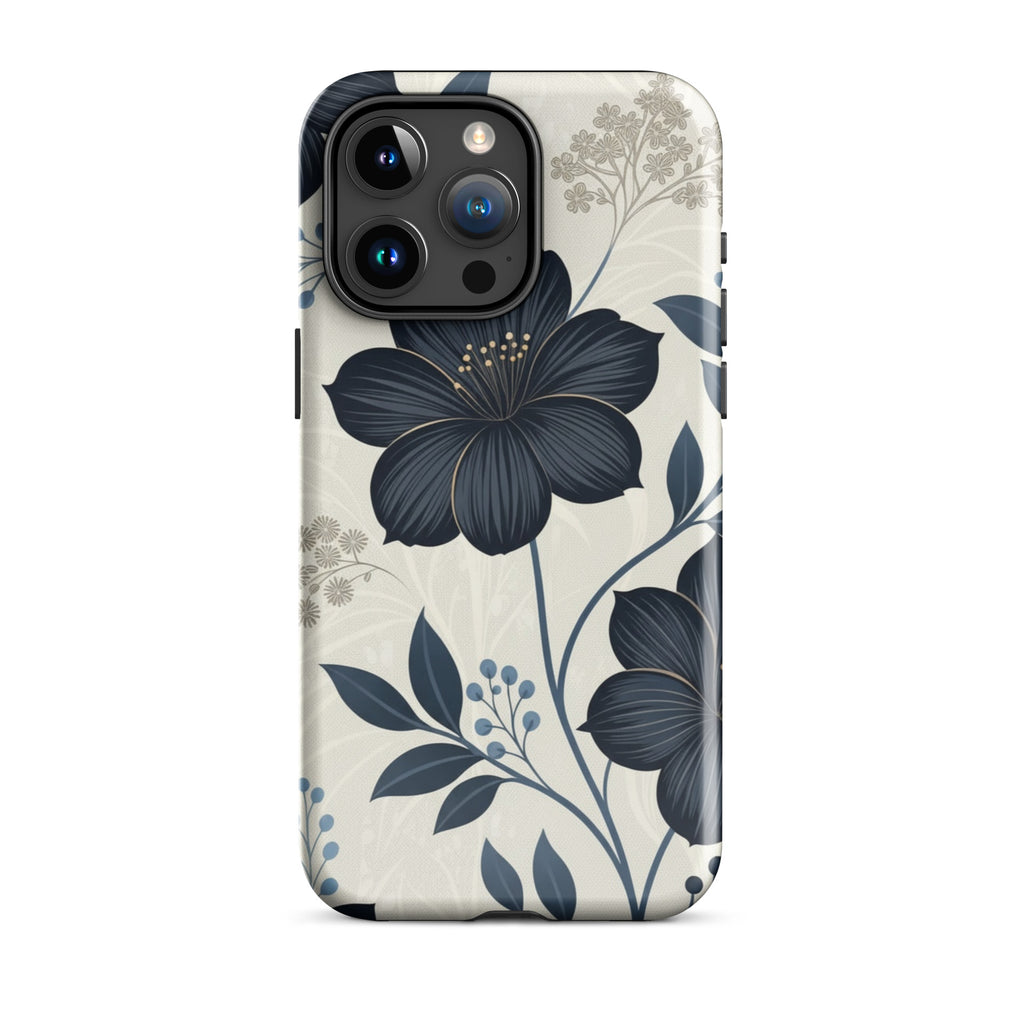 Elegant Blue Floral Tough Case for iPhone 15 Pro Max