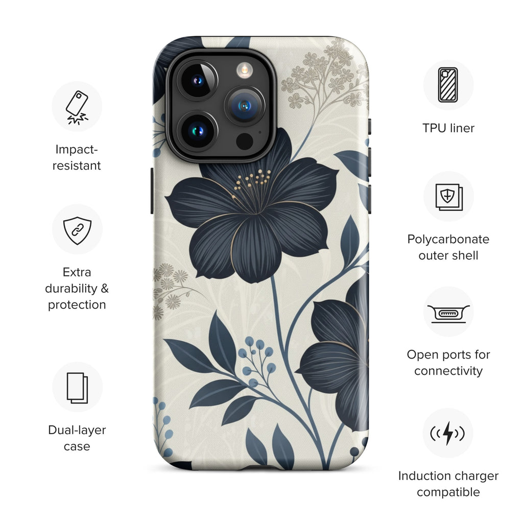 Elegant Blue Floral Tough Case for iPhone 15 Pro Max