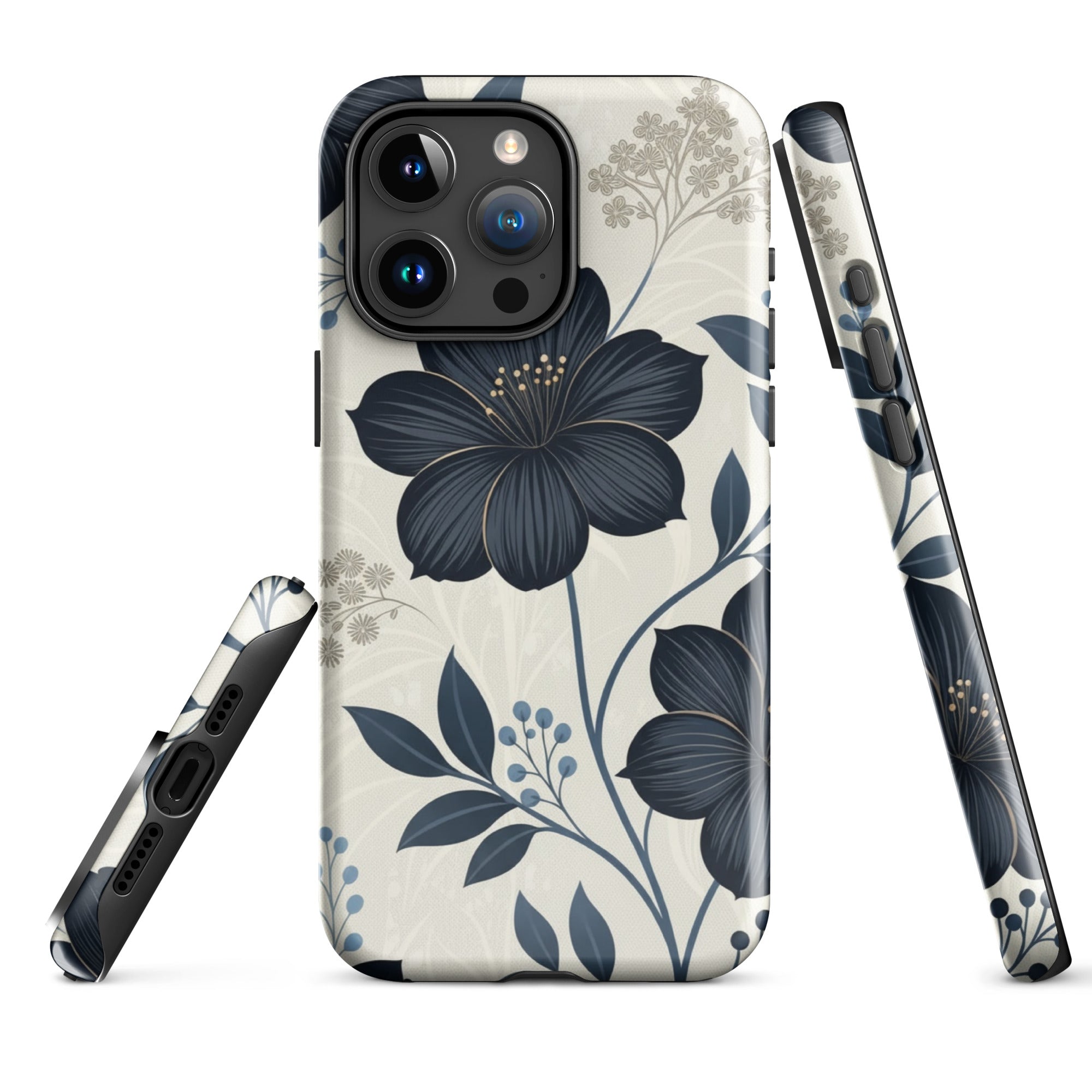 Elegant Blue Floral Tough Case for iPhone 15 Pro Max