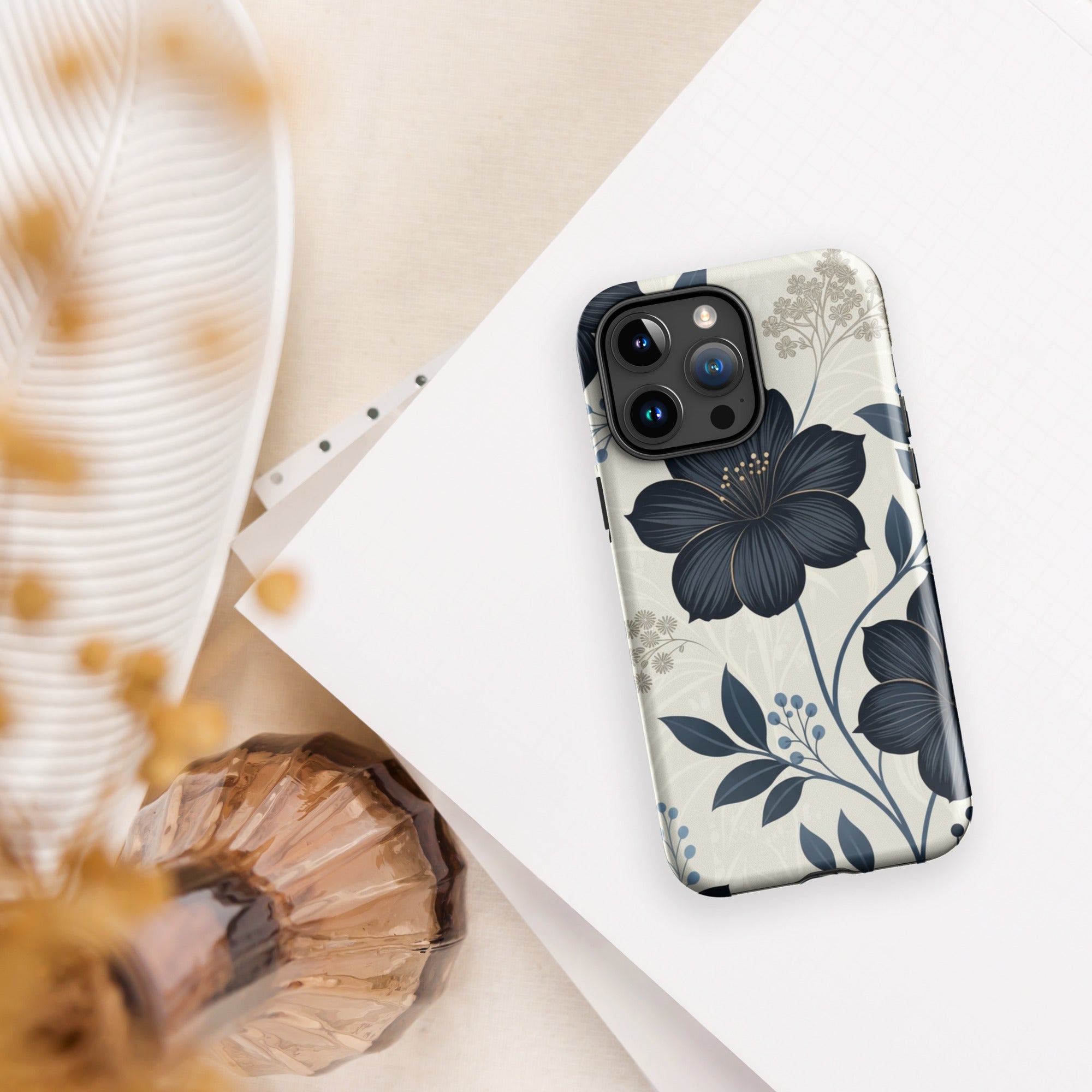 Elegant Blue Floral Tough Case for iPhone 15 Pro Max