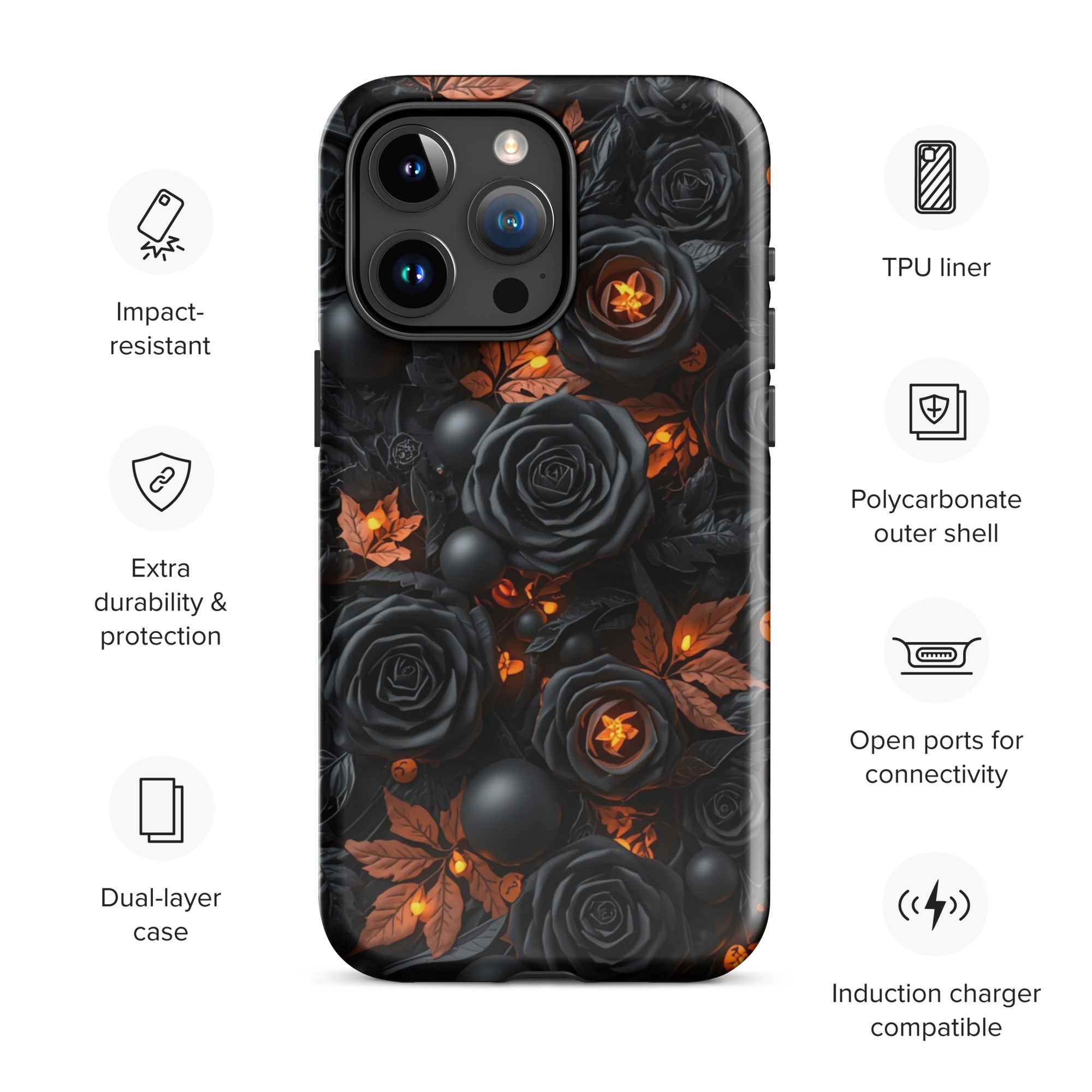 Dark Floral Glow Tough Case for iPhone 15 Pro Max