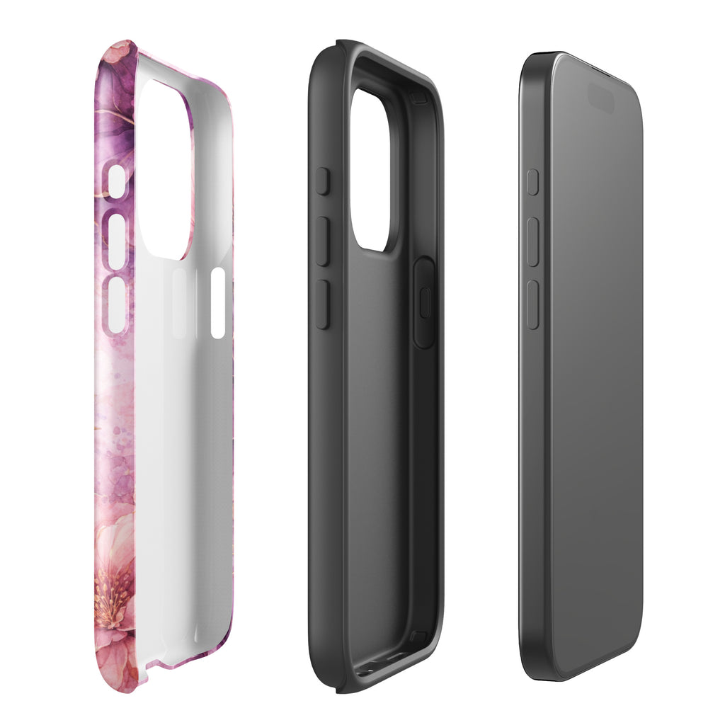 Pink Watercolor Floral Tough Case for iPhone 15 Pro