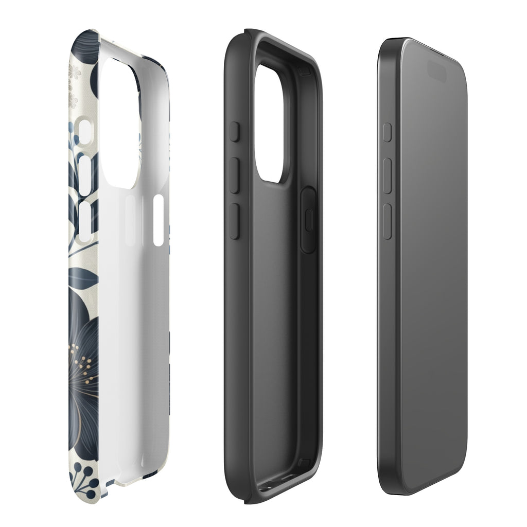 Elegant Blue Floral Tough Case for iPhone 15 Pro