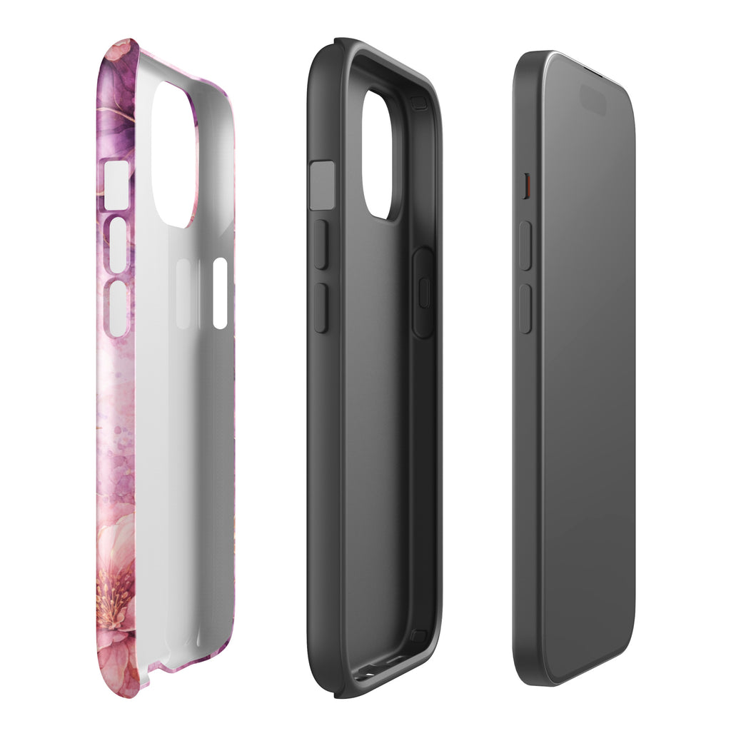 Pink Watercolor Floral Tough Case for iPhone 15