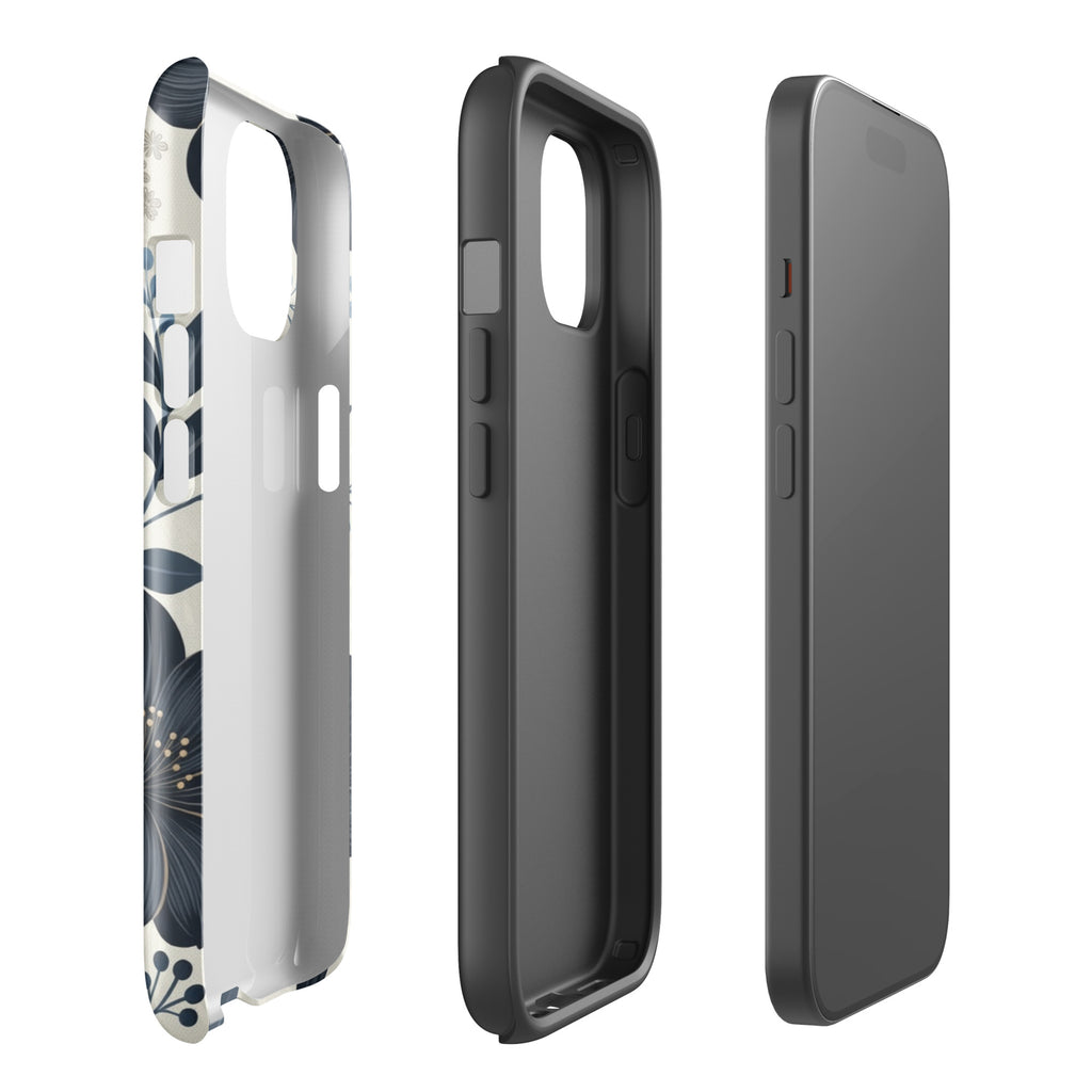 Elegant Blue Floral Tough Case for iPhone 15