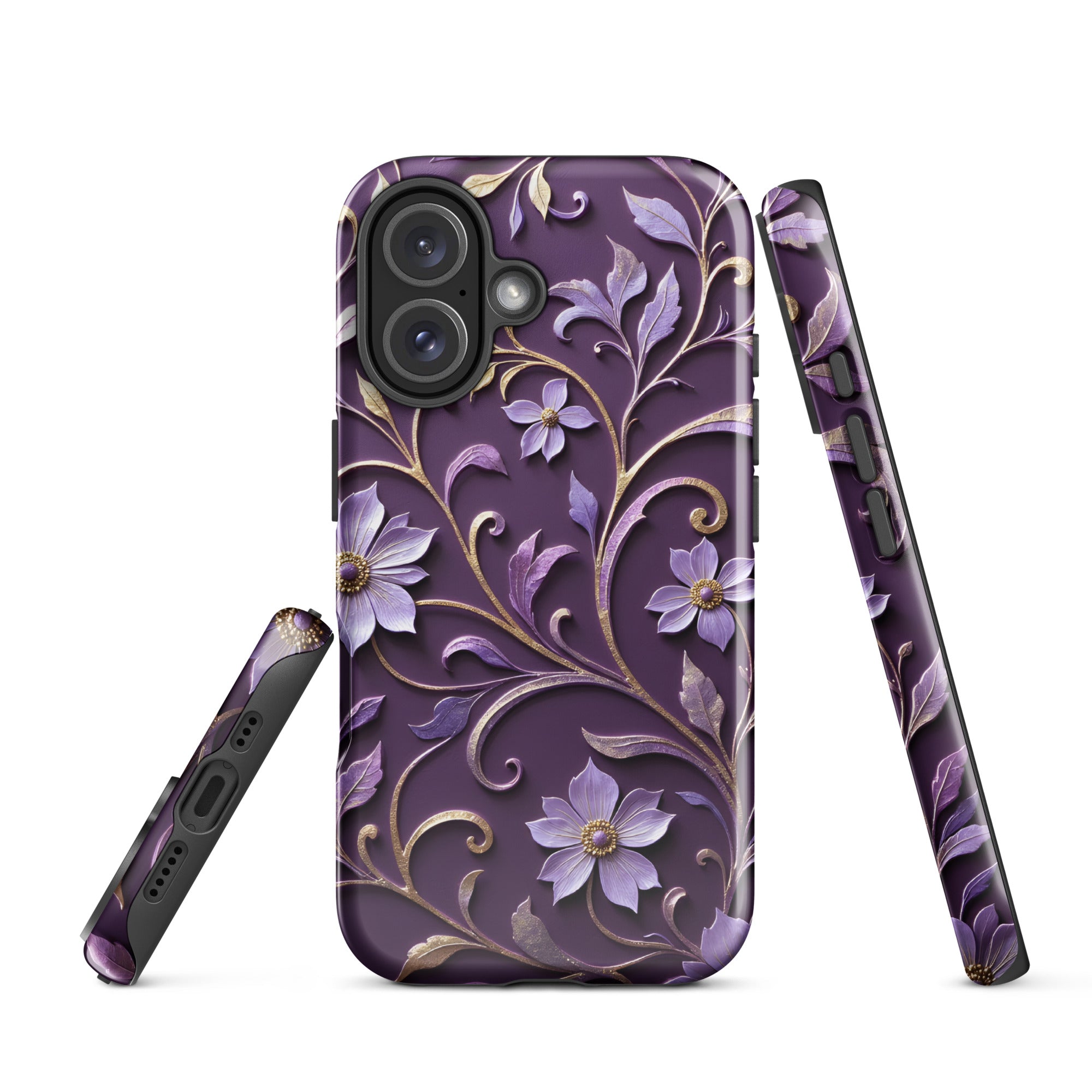 Royal Violet Filigree Tough Case for iPhone 17 – Dual Layer Protective Phone Case (Glossy or Matte)