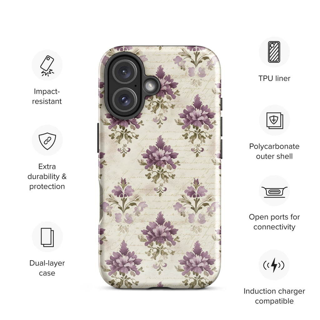 Vintage Floral Damask Tough Case for iPhone 16